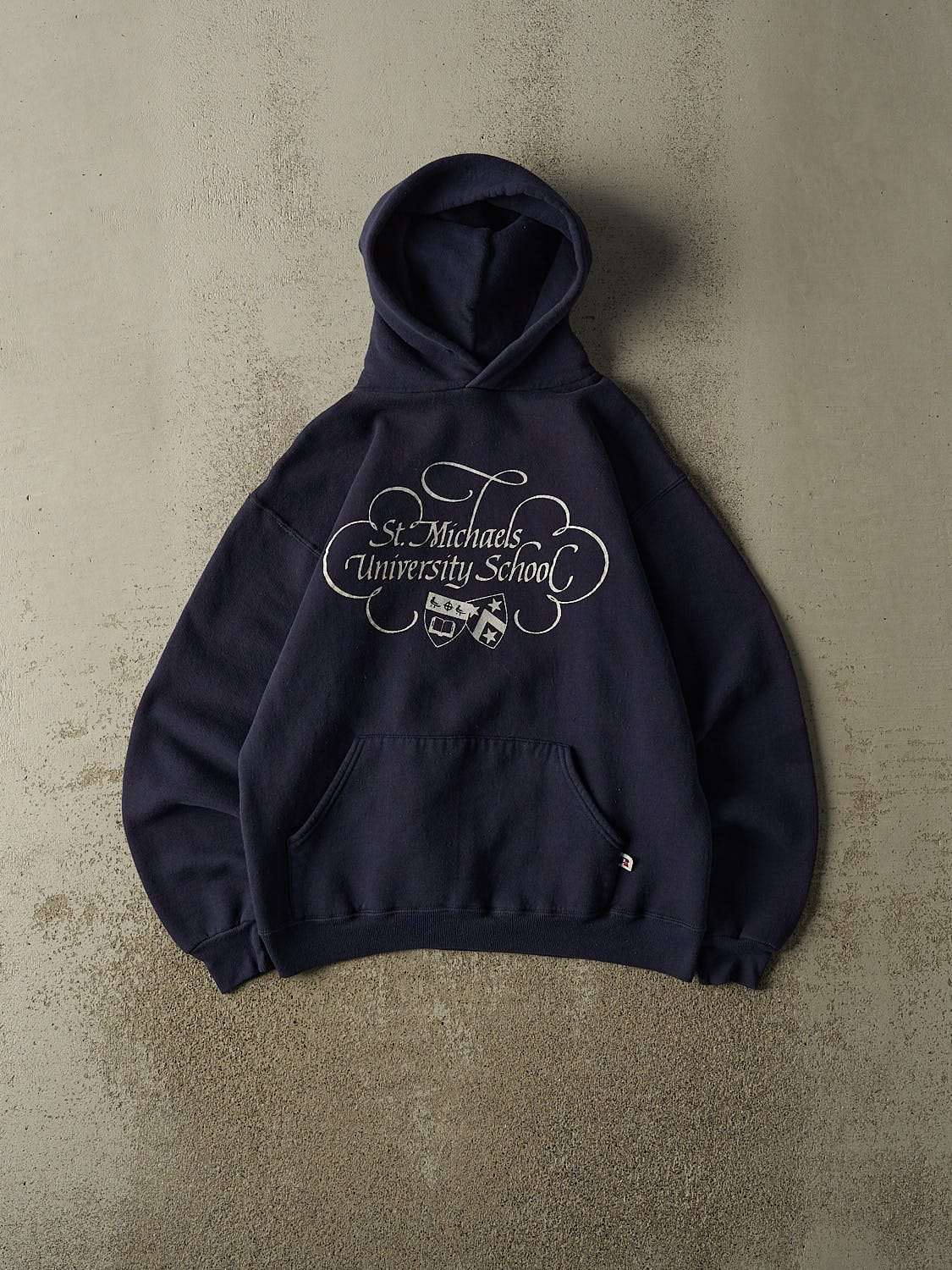 Vintage 80s Navy Blue Russell Athletic St. Michaels University Hoodie (S/M)