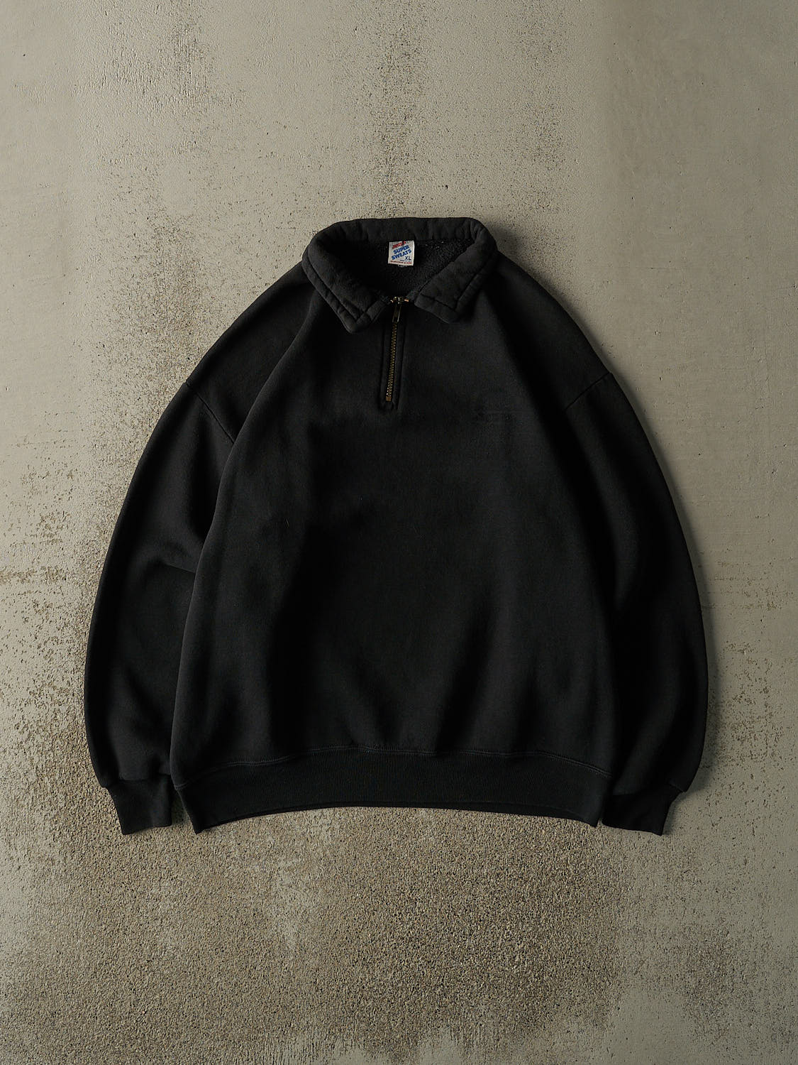 Vintage 90s Faded Black Blank Quarter Zip Sweater (L)