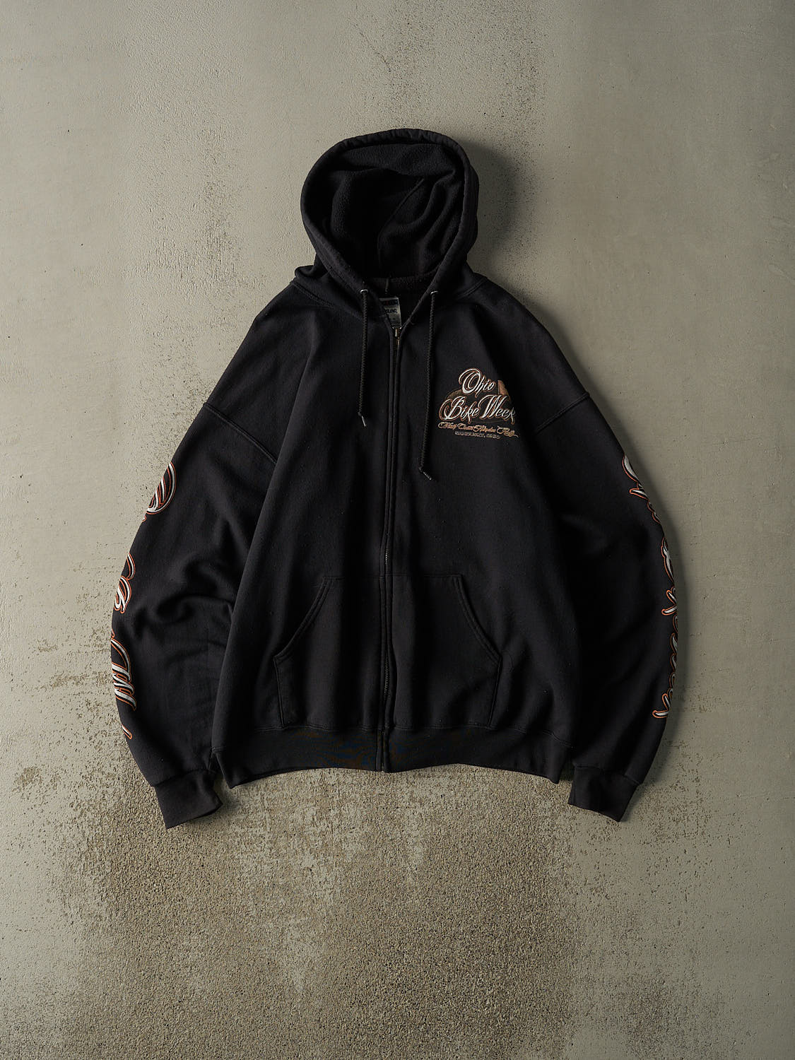 Vintage 12' Black Ohio Bike Week Zip Up Hoodie (XL)