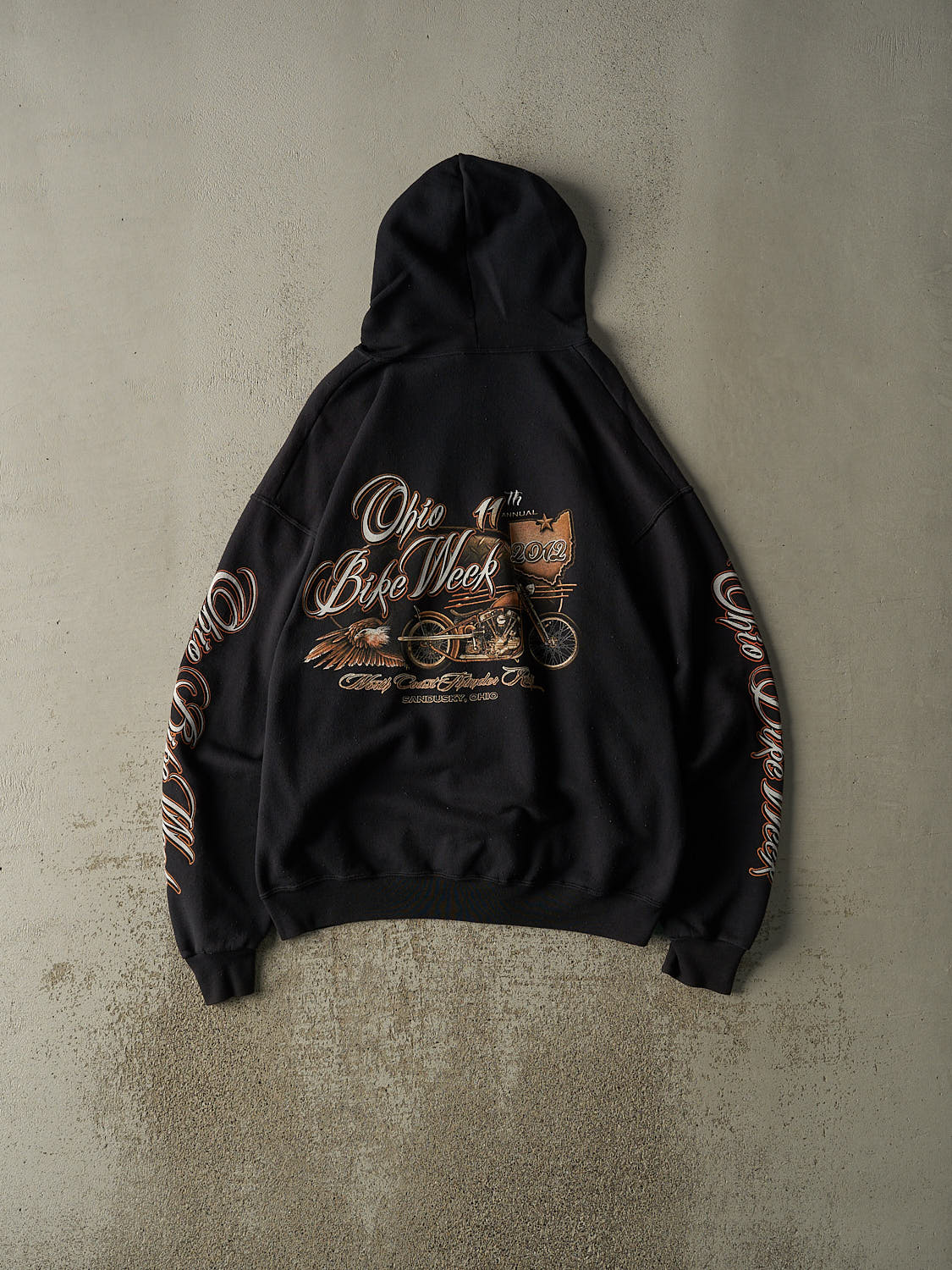 Vintage 12' Black Ohio Bike Week Zip Up Hoodie (XL)