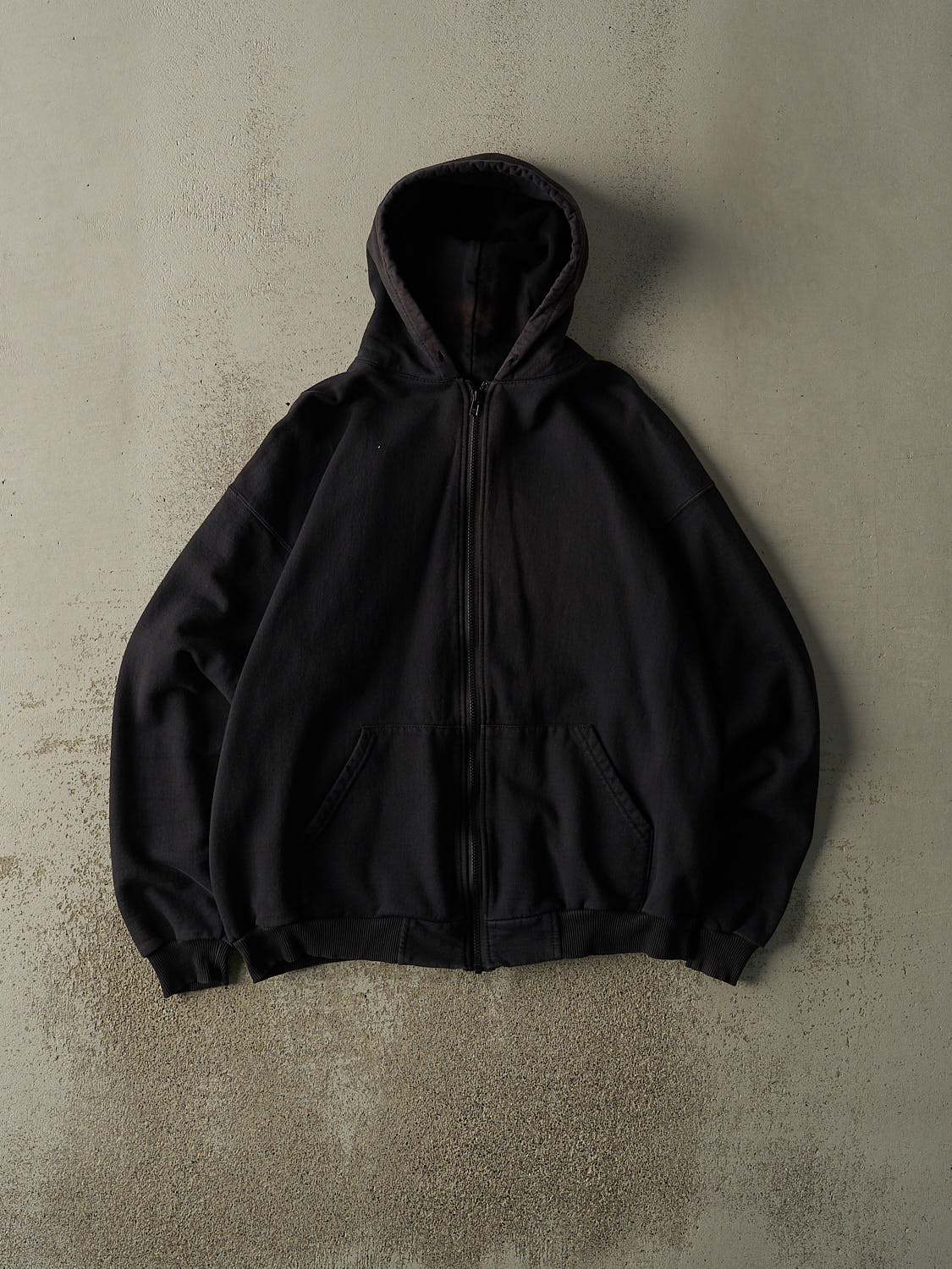 Vintage 90s Black Blank Zip Up Hoodie (L/XL)