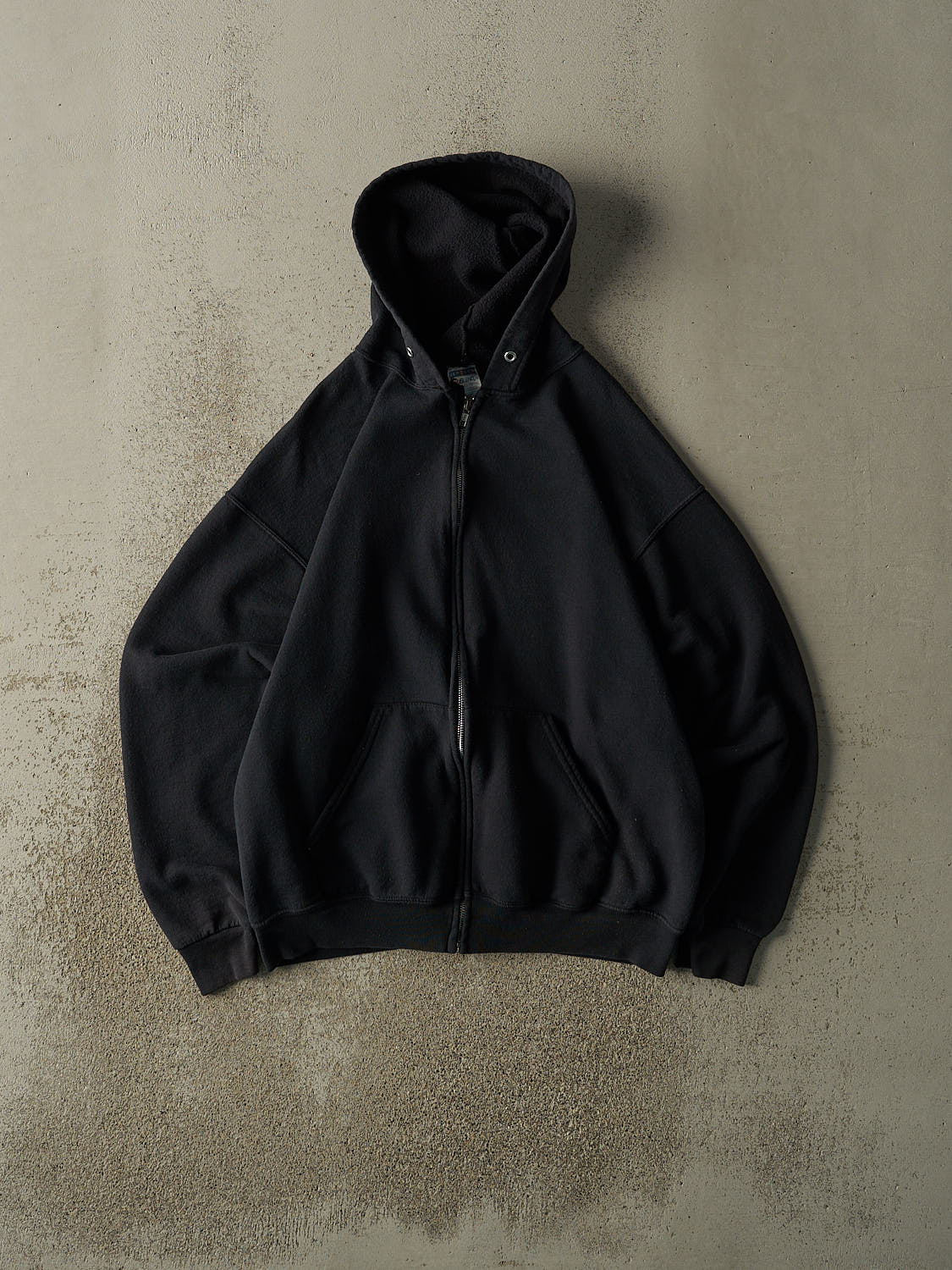 Vintage 90s Faded Black Blank Zip Up Hoodie (L)