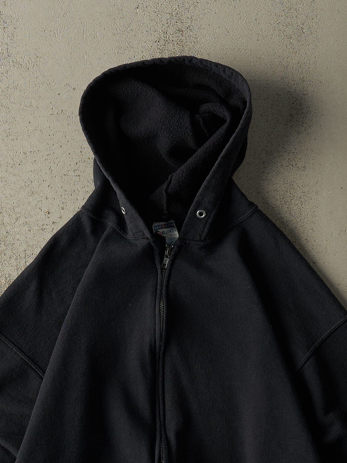 Vintage 90s Faded Black Blank Zip Up Hoodie (L)
