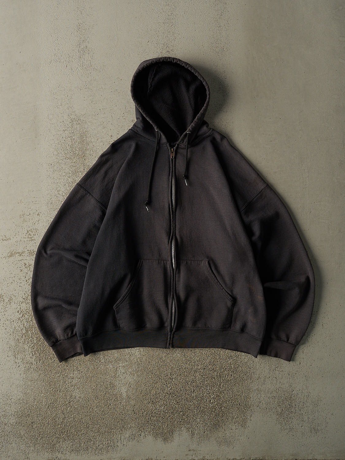 Vintage 90s Sun Faded Black Blank Zip Up Hoodie (XL/XXL)