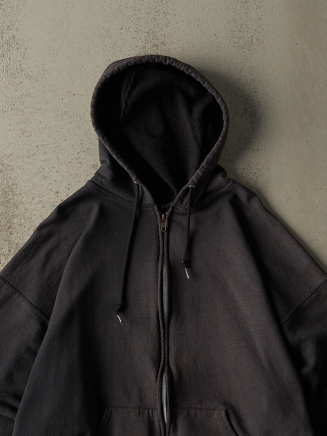 Vintage 90s Sun Faded Black Blank Zip Up Hoodie (XL/XXL)