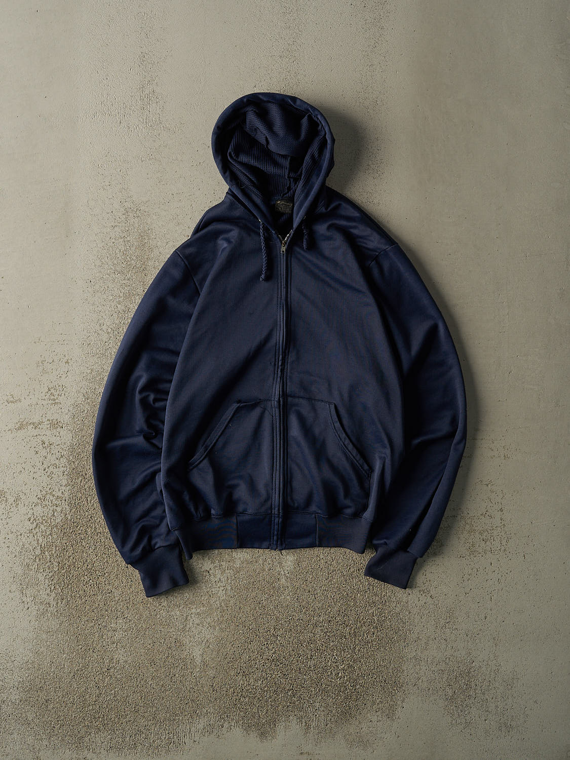 Vintage 90s Navy Blue Blank Zip Up Thermal Lined Hoodie (L/XL)
