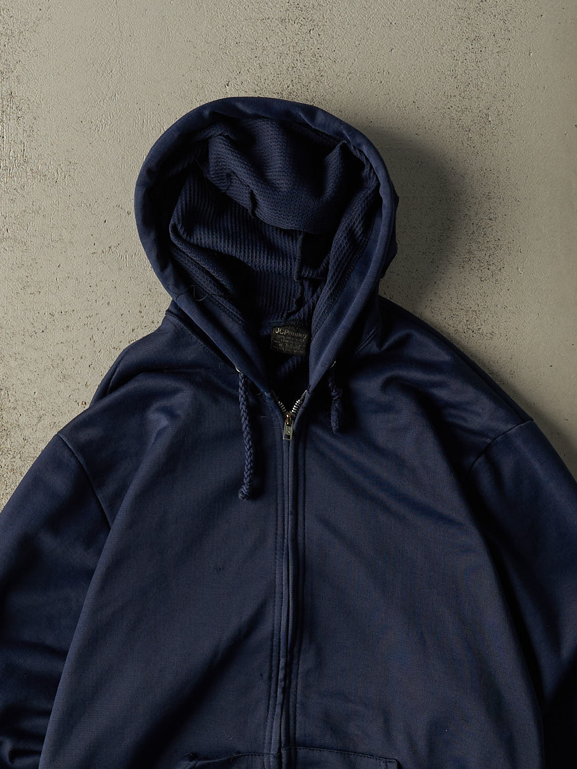 Vintage 90s Navy Blue Blank Zip Up Thermal Lined Hoodie (L/XL)
