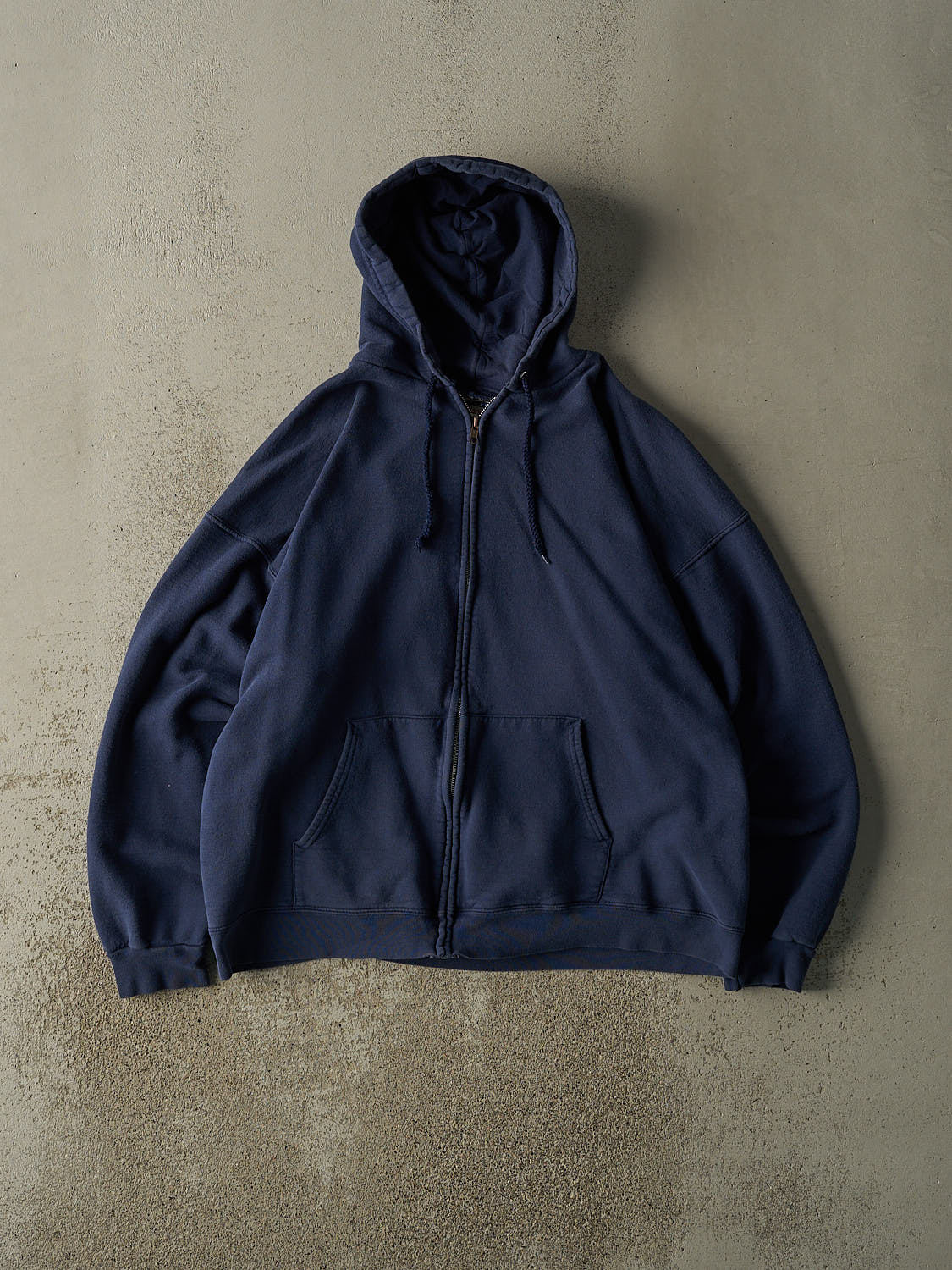 Vintage 90s Navy Blue Blank Zip Up Hoodie (L/XL)