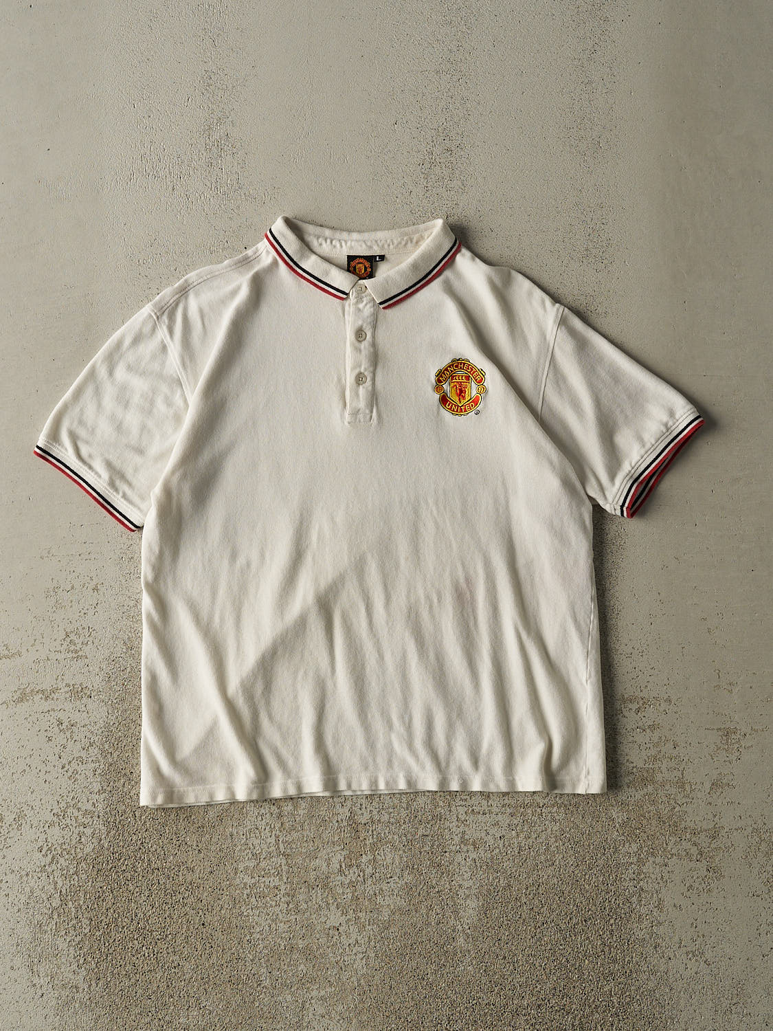 Vintage Y2K White Manchester United Polo Tee (S/M)