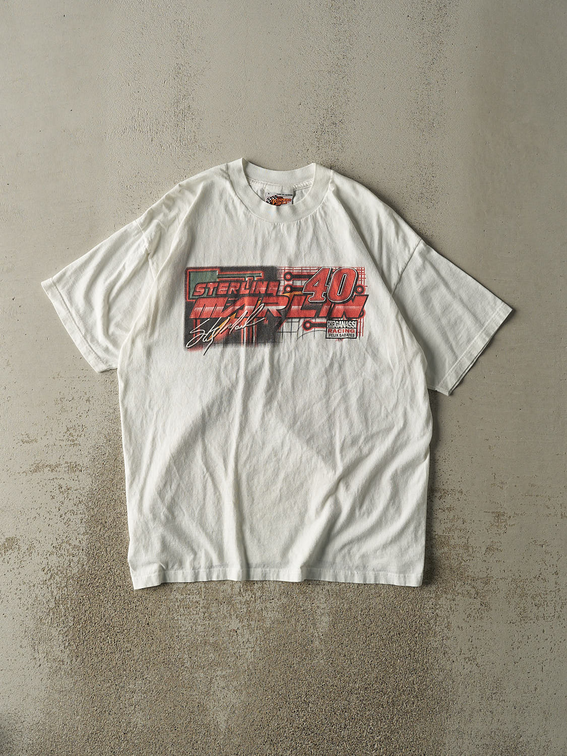 Vintage Y2K White Sterling Marlin Nascar Racing Tee (L/XL)