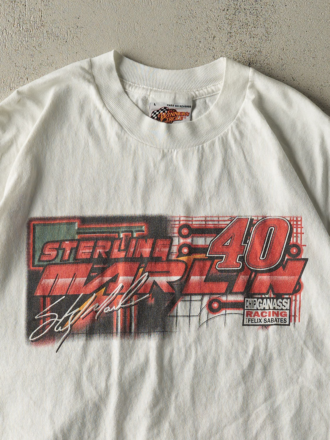 Vintage Y2K White Sterling Marlin Nascar Racing Tee (L/XL)