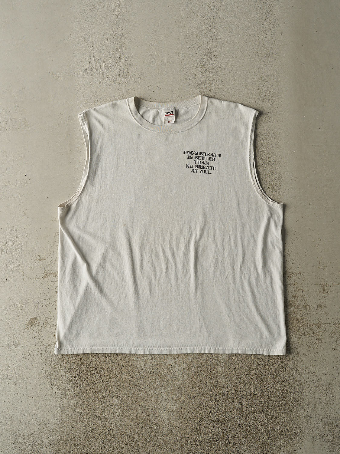 Vintage Y2K White Hogs Breath Saloon Cut Off Tee (XL/XXL)