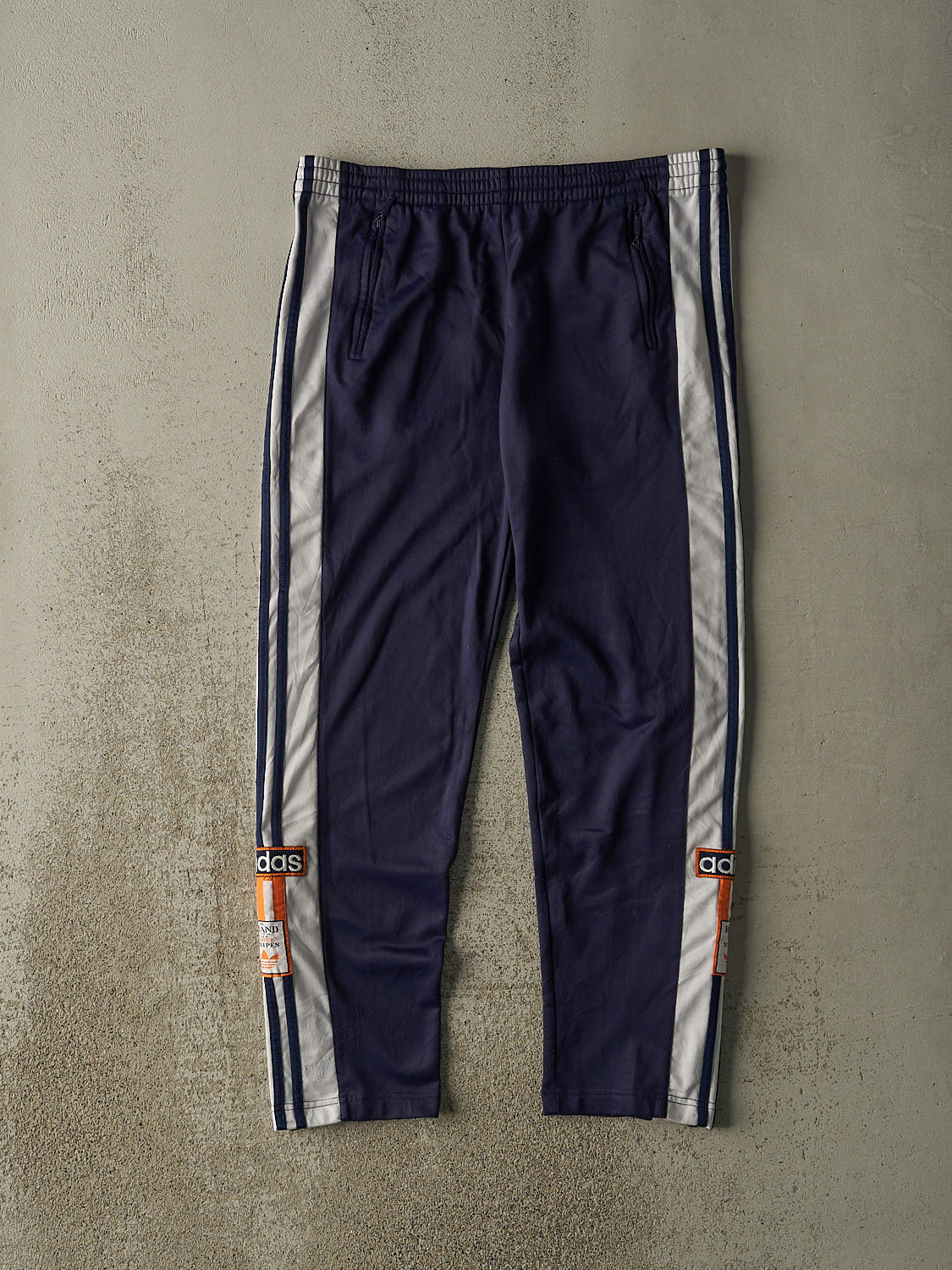 Vintage 90s Navy Blue Adidas Embroidered Striped Tear Away Track Pants (36x30)