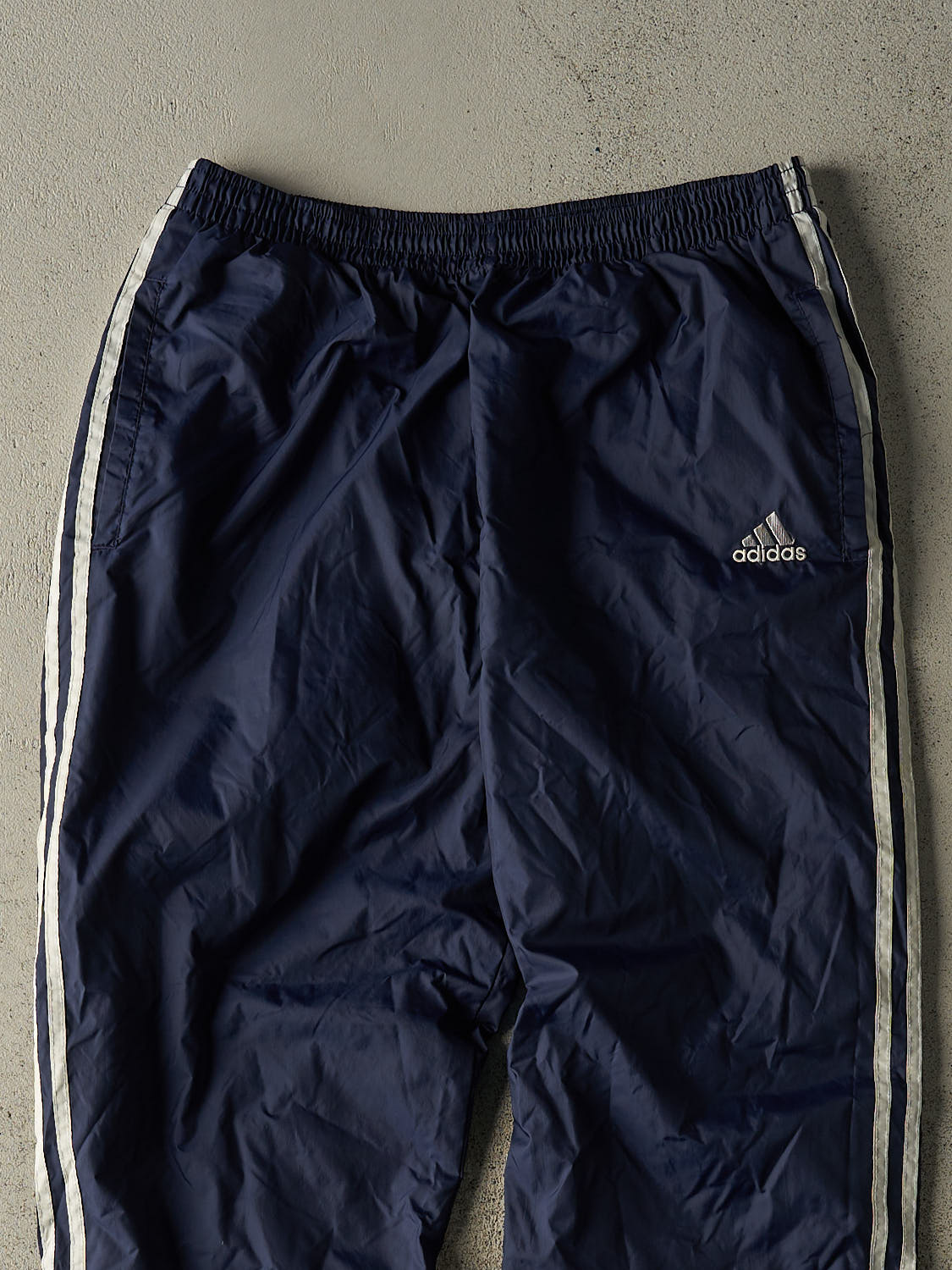 Vintage 90s Navy Blue Adidas Striped Tear Away Track Pants (30x27)