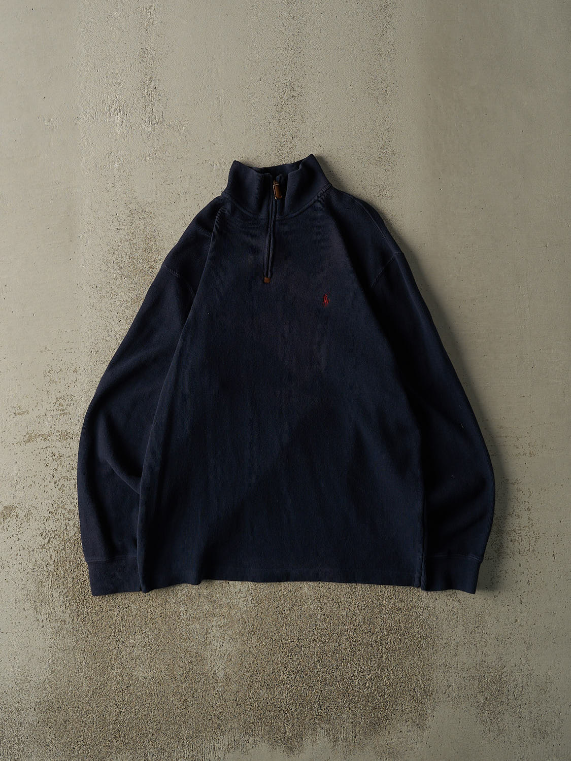 Vintage 90s Navy Blue Polo Ralph Lauren Embroidered Quarter Zip Knit (L)