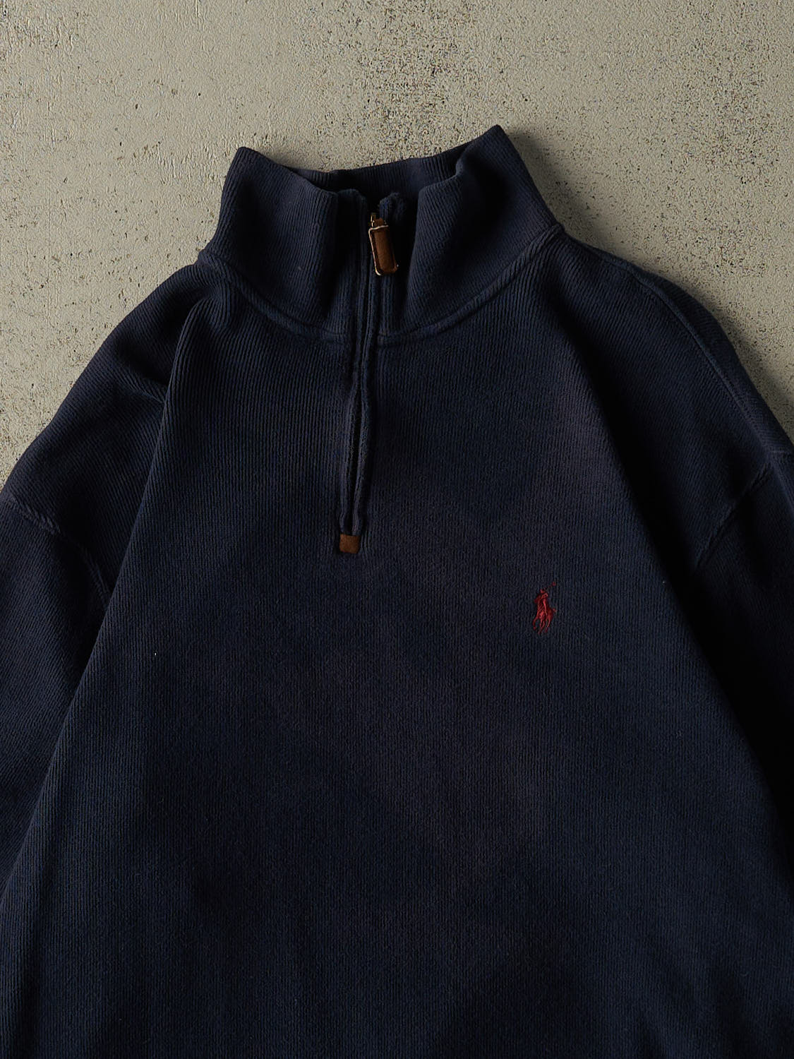Vintage 90s Navy Blue Polo Ralph Lauren Embroidered Quarter Zip Knit (L)