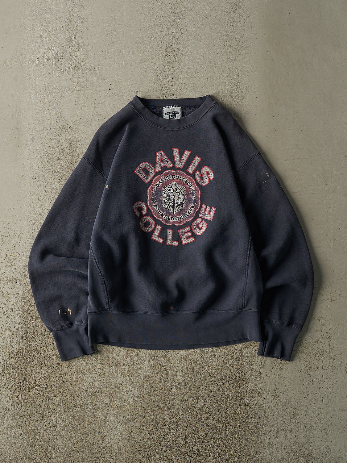 Vintage 90s Sun Faded Navy Davis College Crewneck (M)
