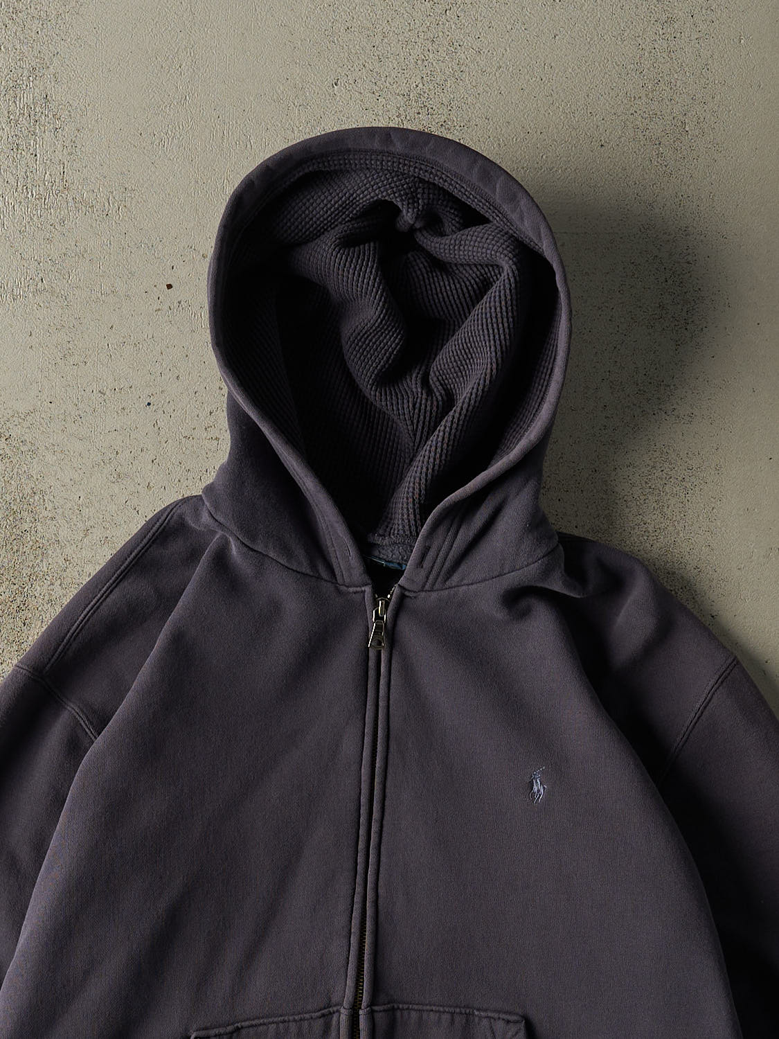 Vintage 90s Navy Blue Polo Ralph Lauren Embroidered Thermal Lined Zip Up Hoodie (M/L)
