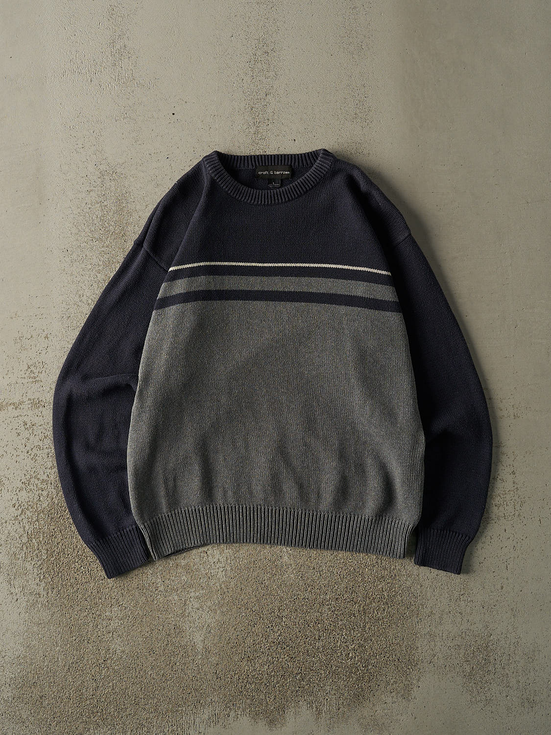 Vintage 90s Navy Blue & Grey Knit Pullover (L)