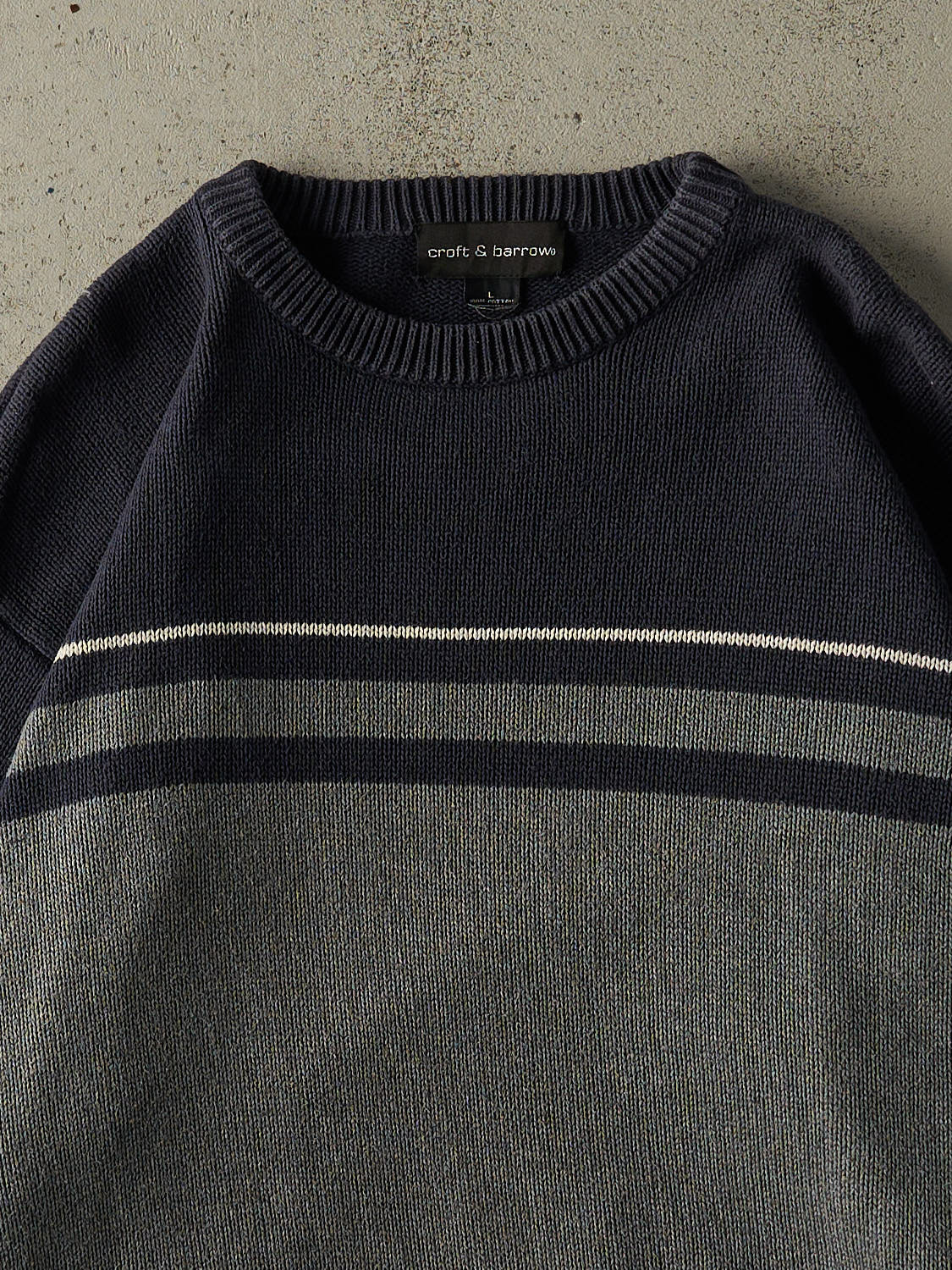 Vintage 90s Navy Blue & Grey Knit Pullover (L)