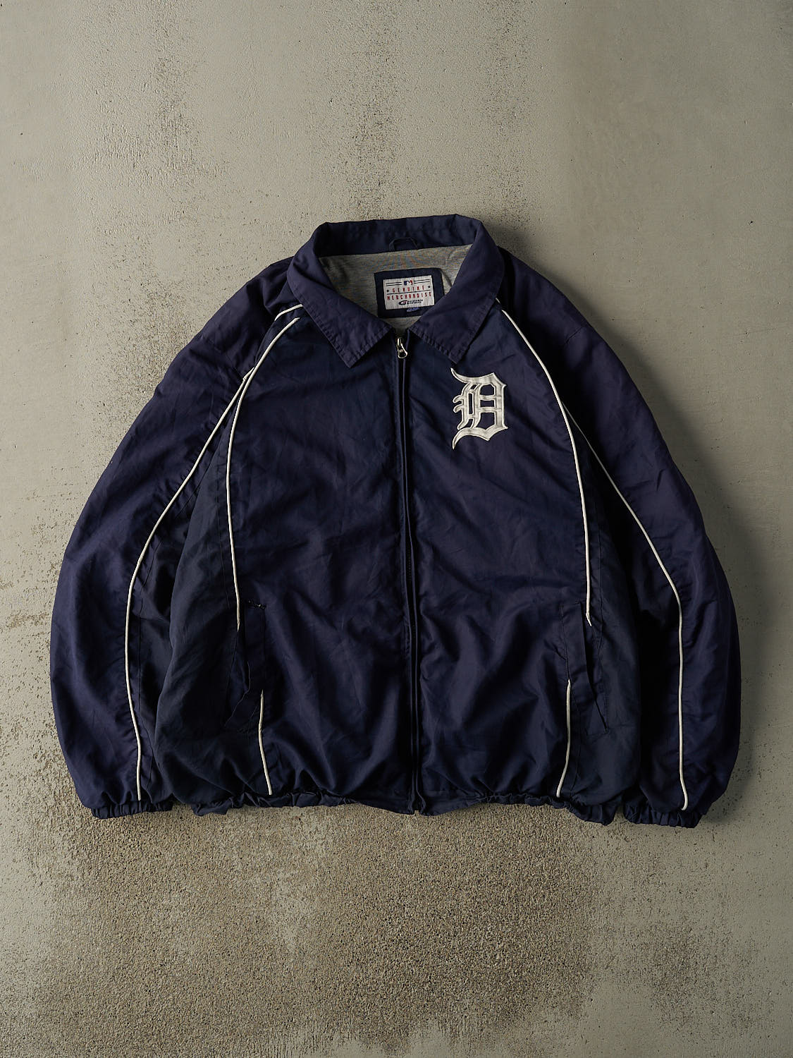 Vintage Y2K Navy Blue Detroit Tigers Embroidered Coach Jacket (XL/XXL)