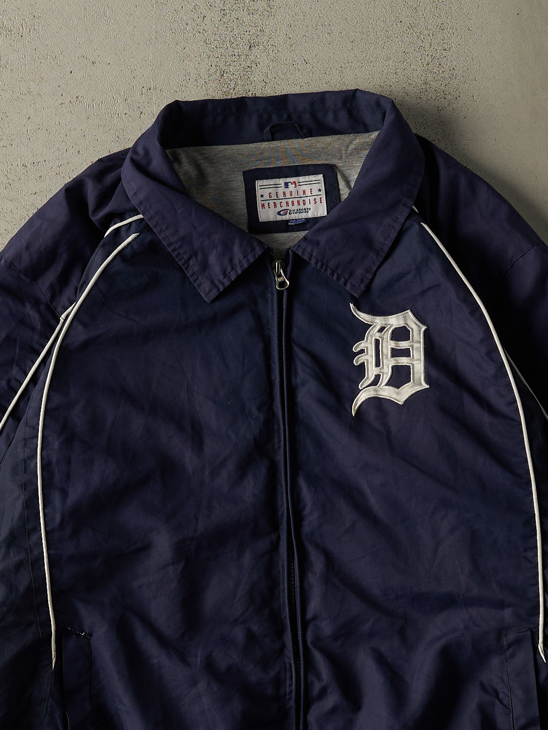 Vintage Y2K Navy Blue Detroit Tigers Embroidered Coach Jacket (XL/XXL)