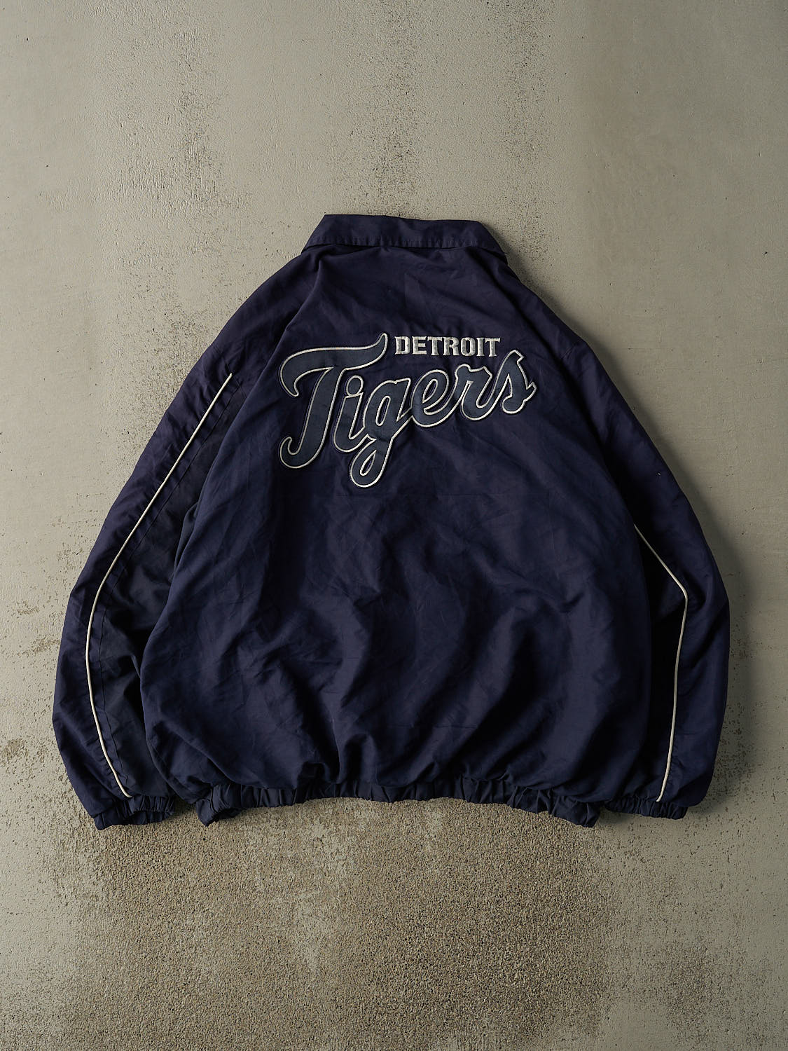 Vintage Y2K Navy Blue Detroit Tigers Embroidered Coach Jacket (XL/XXL)