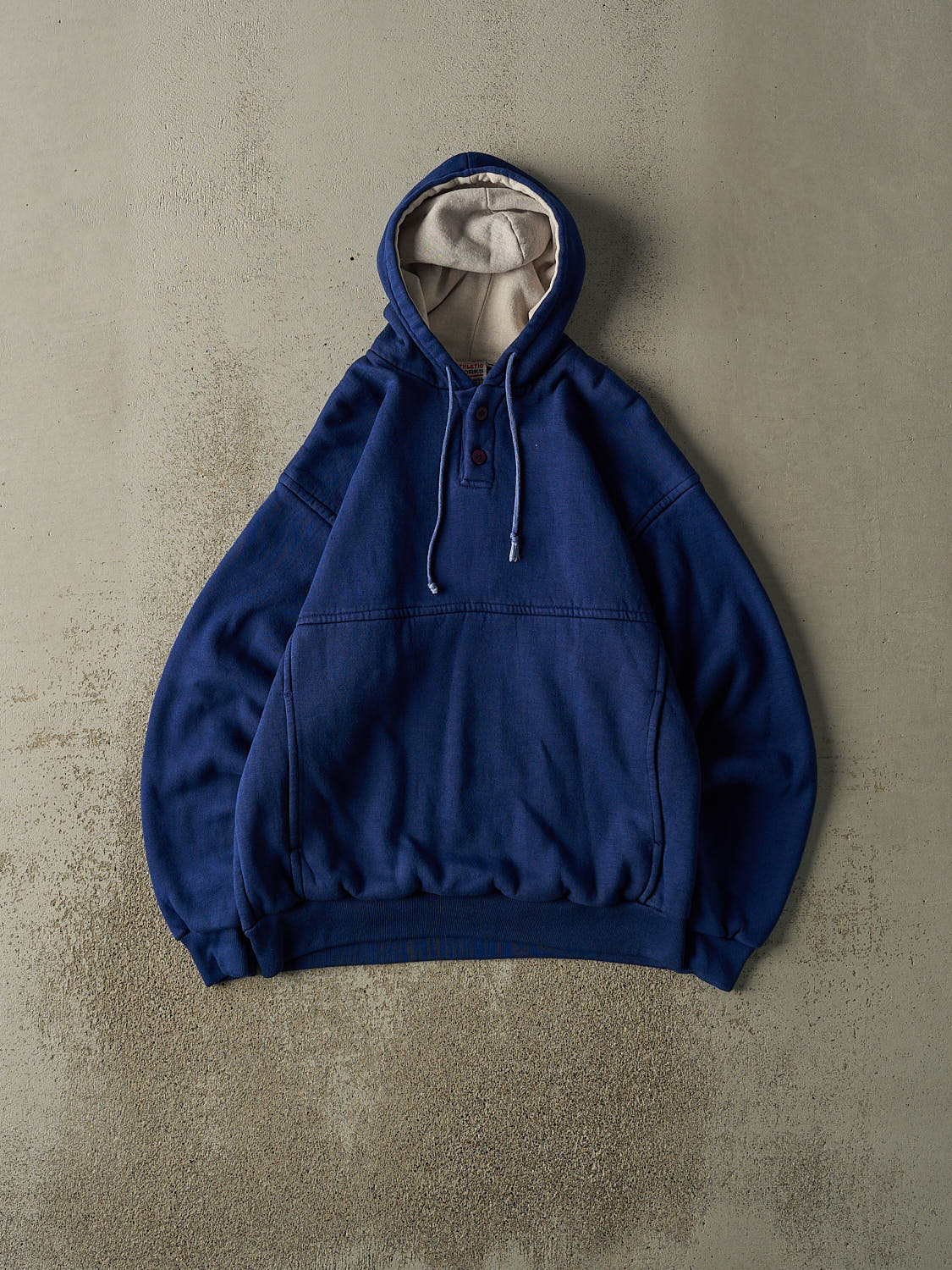 Vintage 90s Blue Blank Quarter Button Thermal Lined Hoodie (ML)
