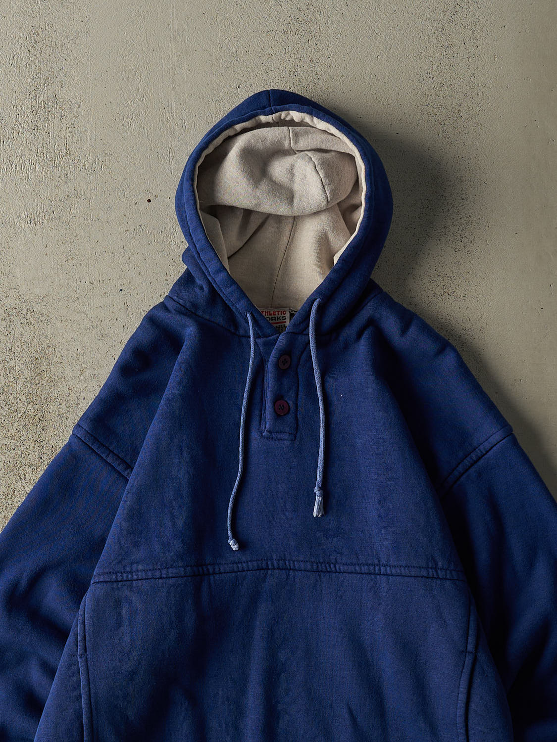 Vintage 90s Blue Blank Quarter Button Thermal Lined Hoodie (ML)