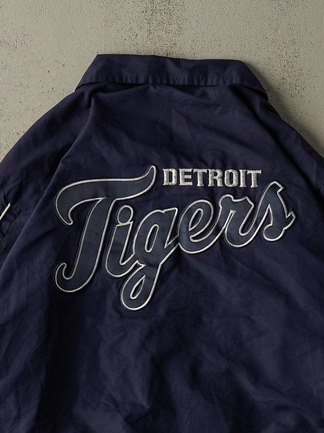 Vintage Y2K Navy Blue Detroit Tigers Embroidered Coach Jacket (XL/XXL)