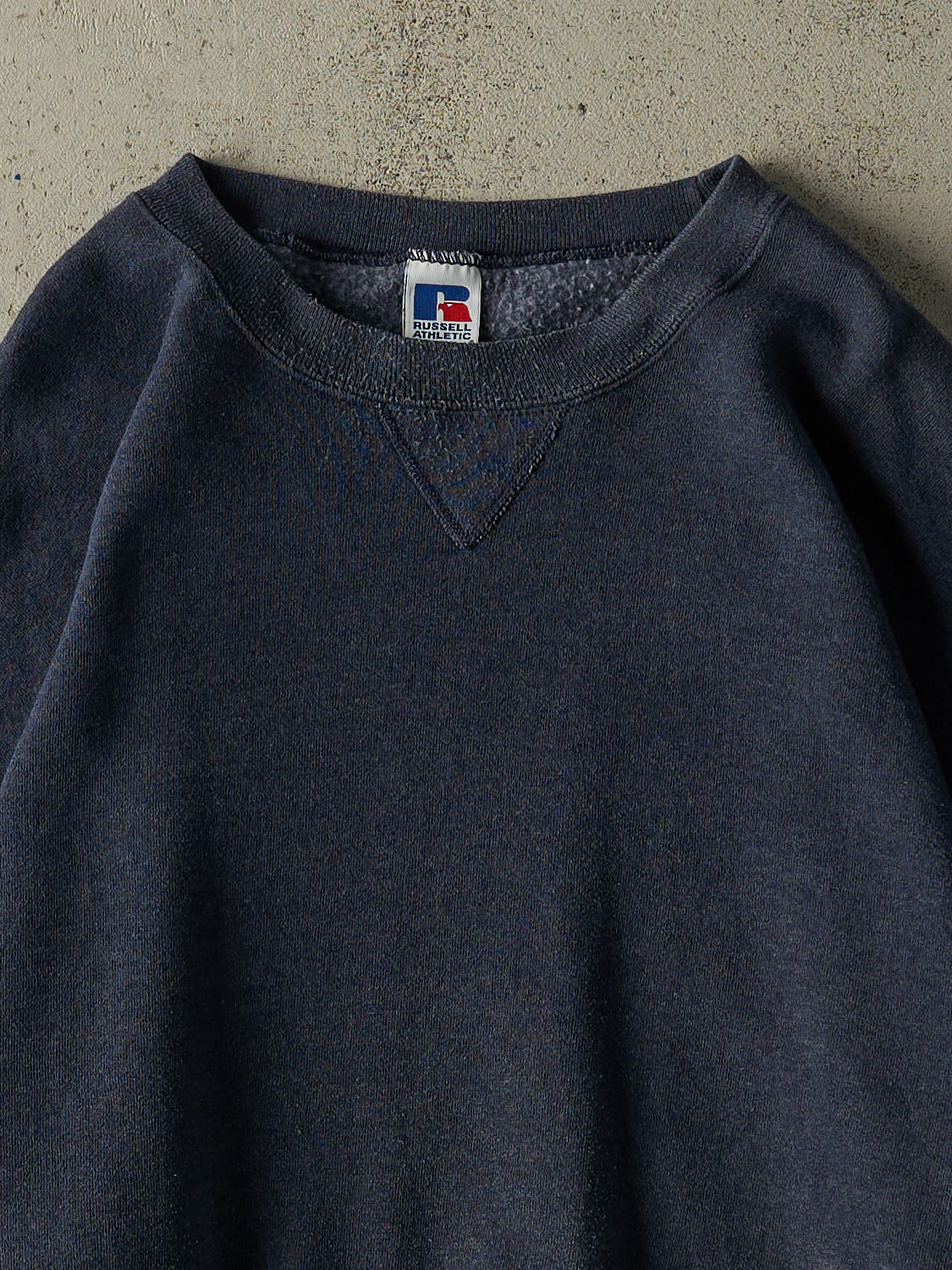 Vintage 90s Washed Navy Blue Russell Athletic Blank Crewneck (XL)