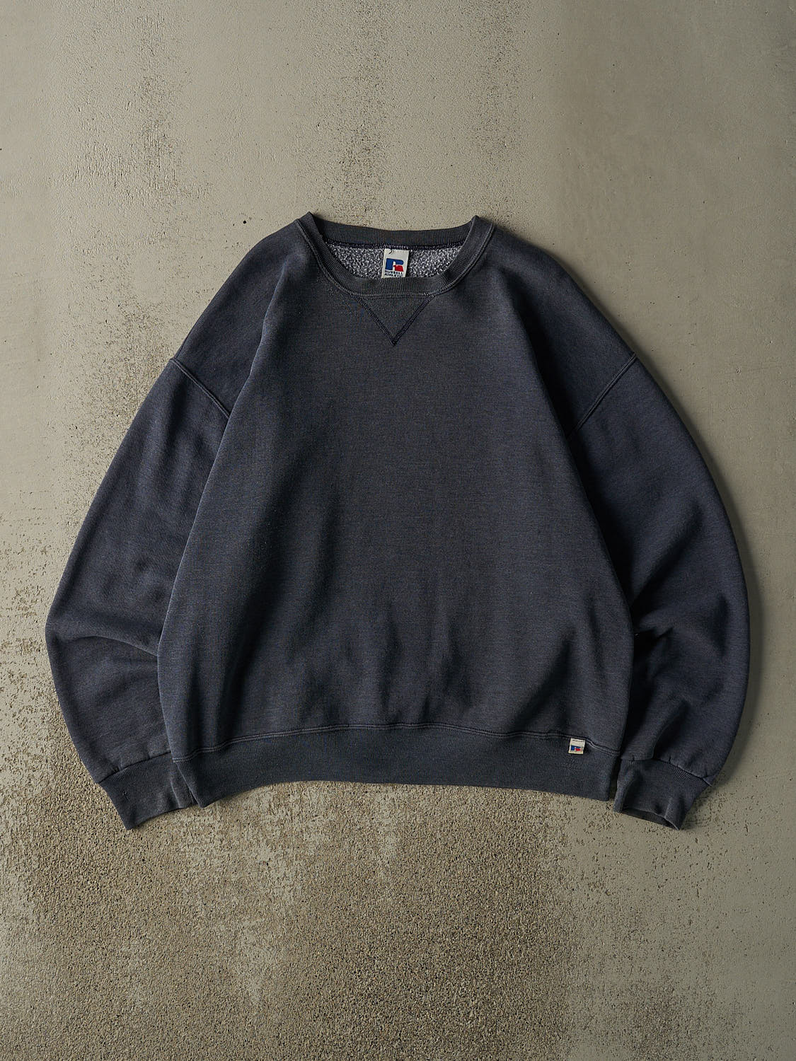Vintage 90s Washed Blue Russell Athletic Blank Crewneck (XL)