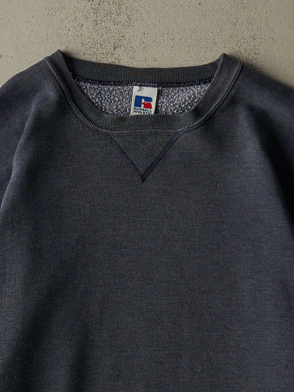 Vintage 90s Washed Blue Russell Athletic Blank Crewneck (XL)