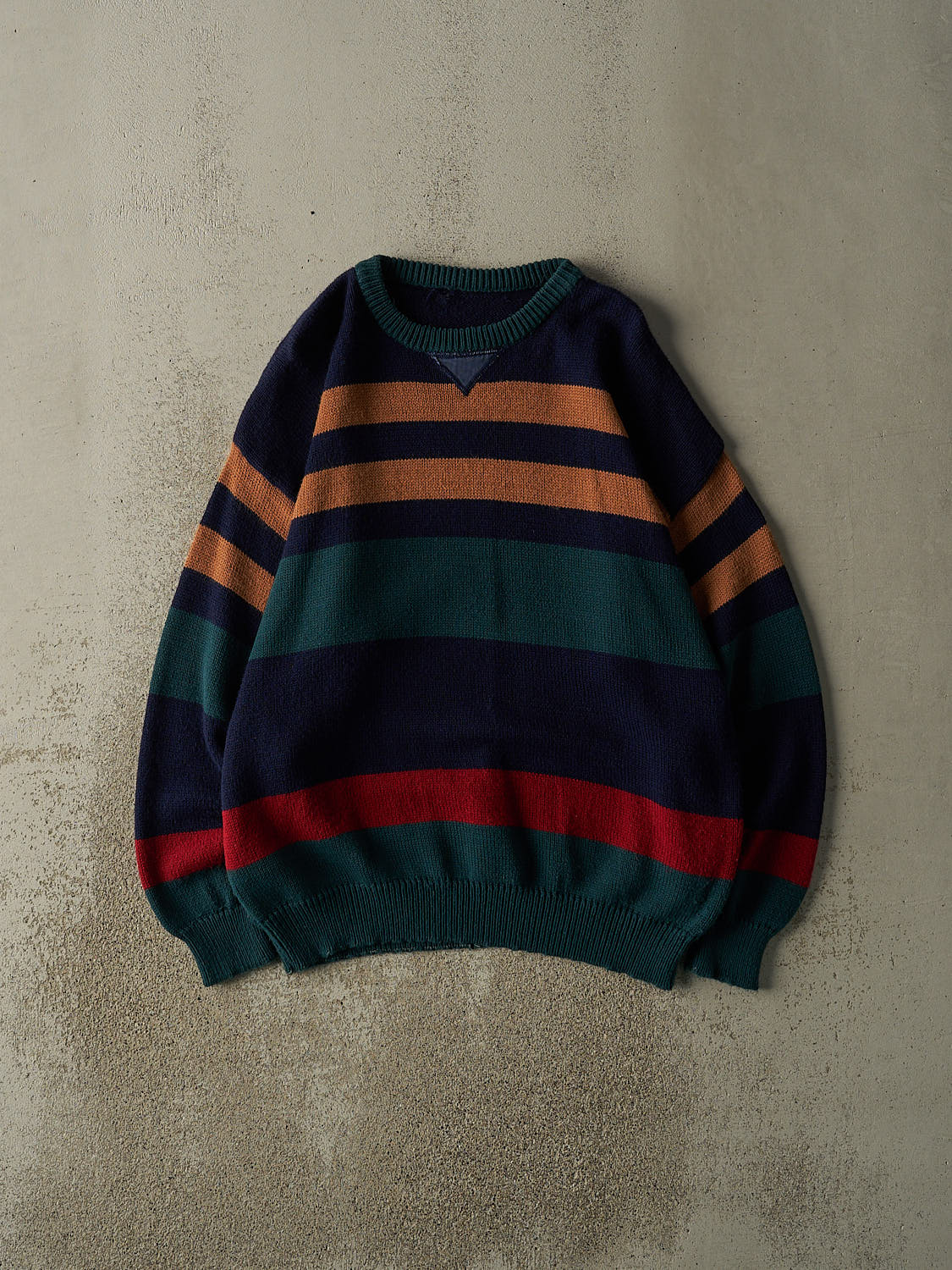 Vintage 90s Navy Blue Yellow, Green & Red Striped Knit Pullover (XL/XXL)