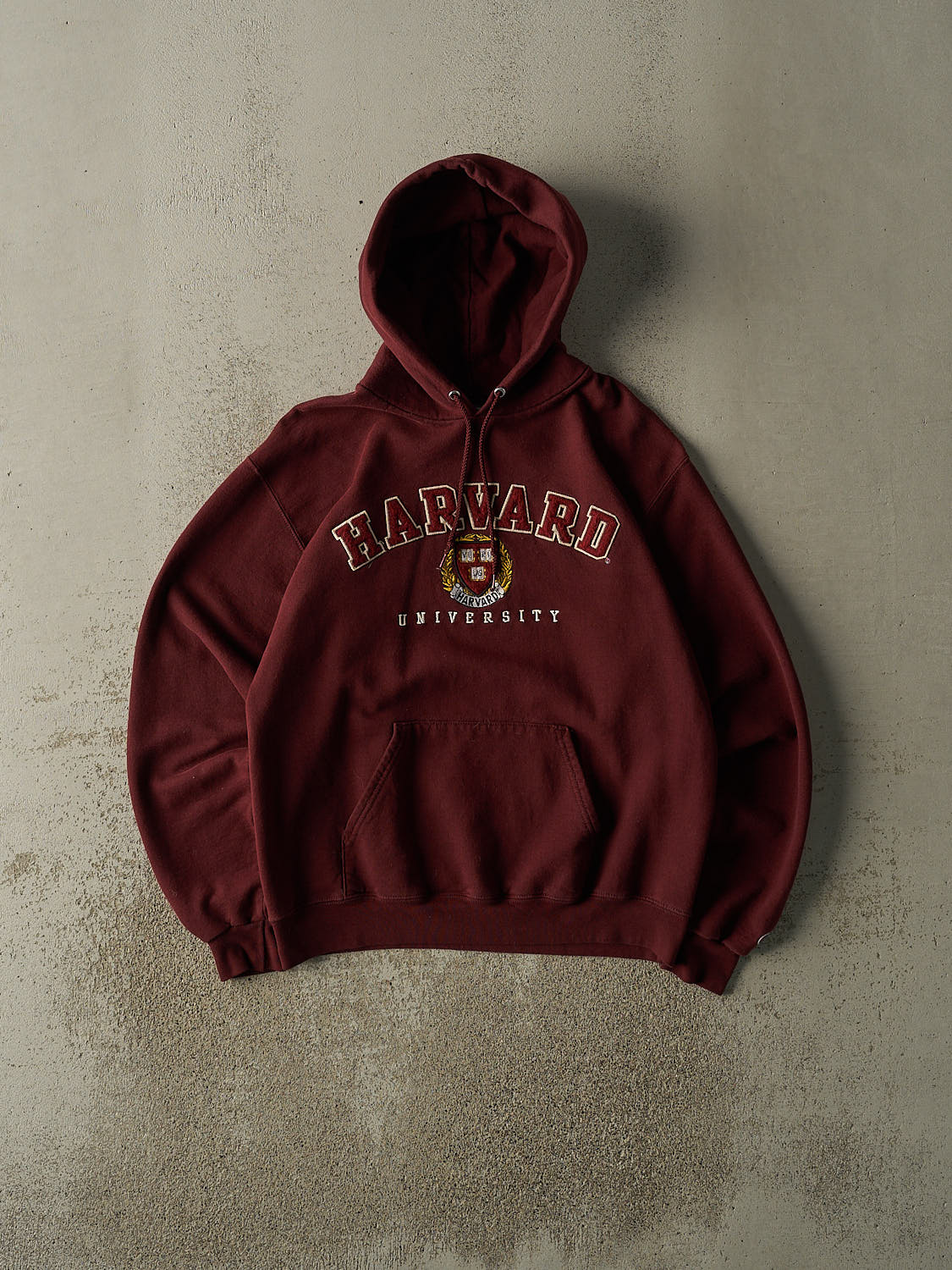 Vintage Y2K Burgundy Harvard University Embroidered Hoodie (S/M)