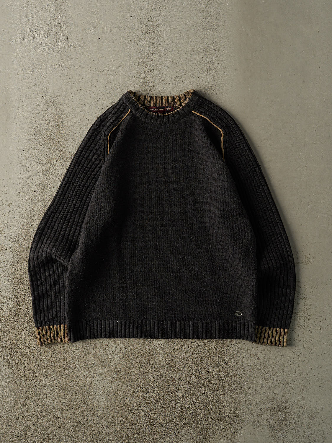 Vintage 90s Charcoal Grey & Beige Point Zero Knit Pullover (M)