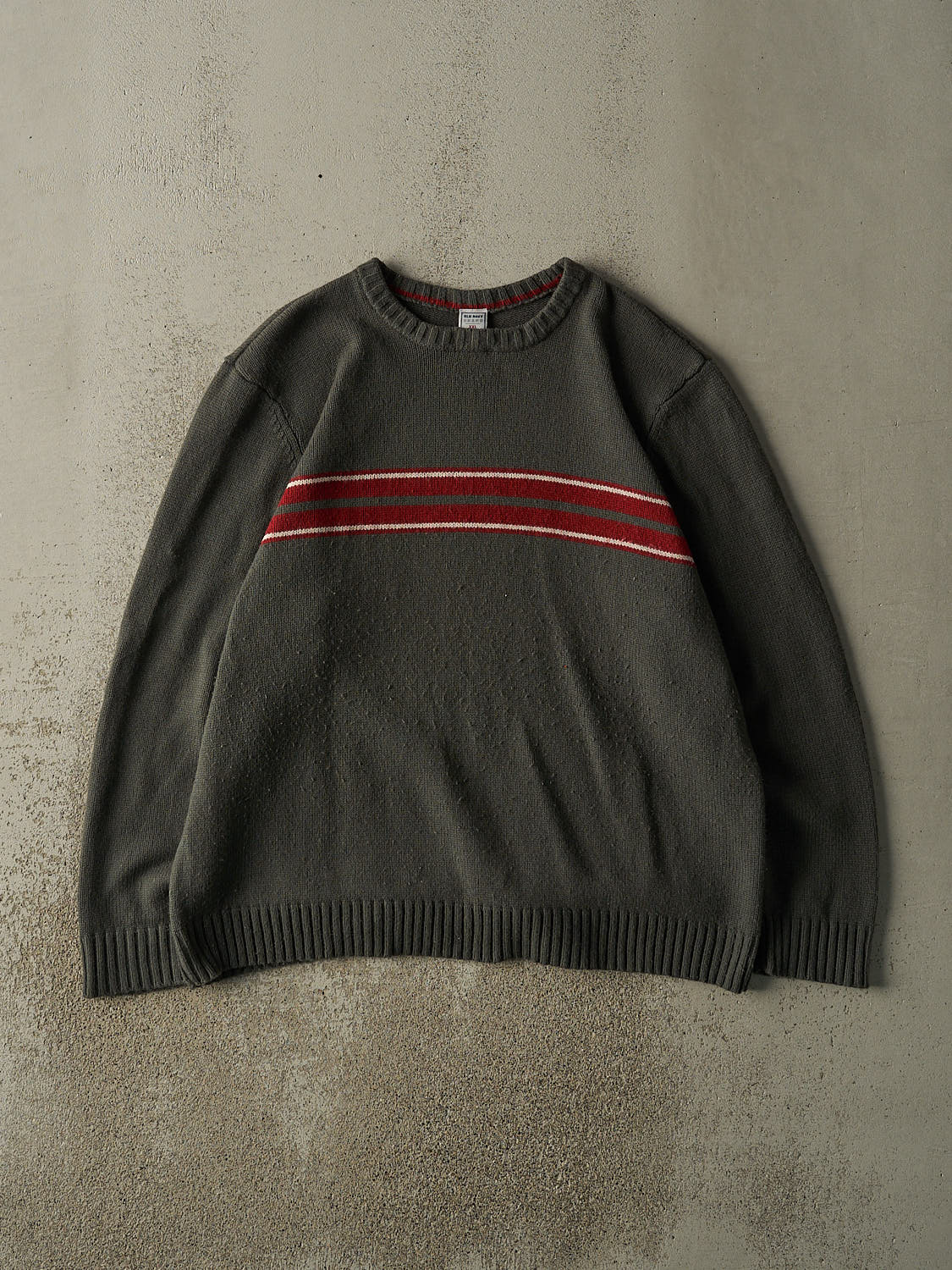 Vintage 90s Charcoal Grey & Burgundy Striped Old Navy Knit (XL/XXL)