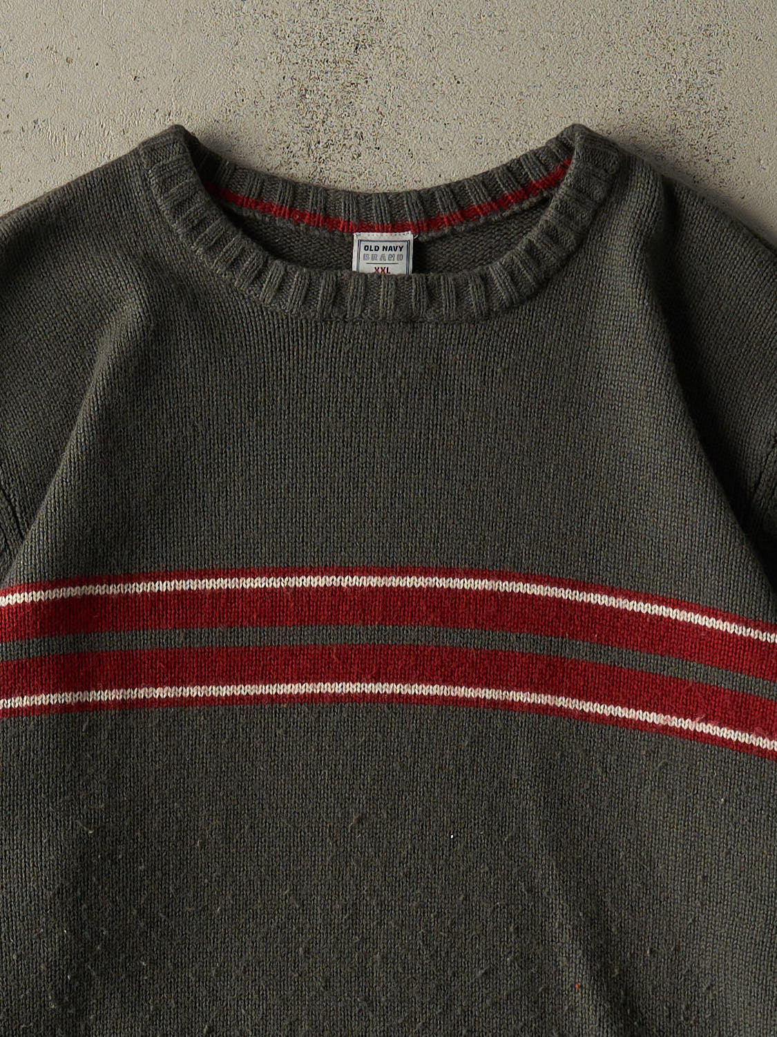 Vintage 90s Charcoal Grey & Burgundy Striped Old Navy Knit (XL/XXL)
