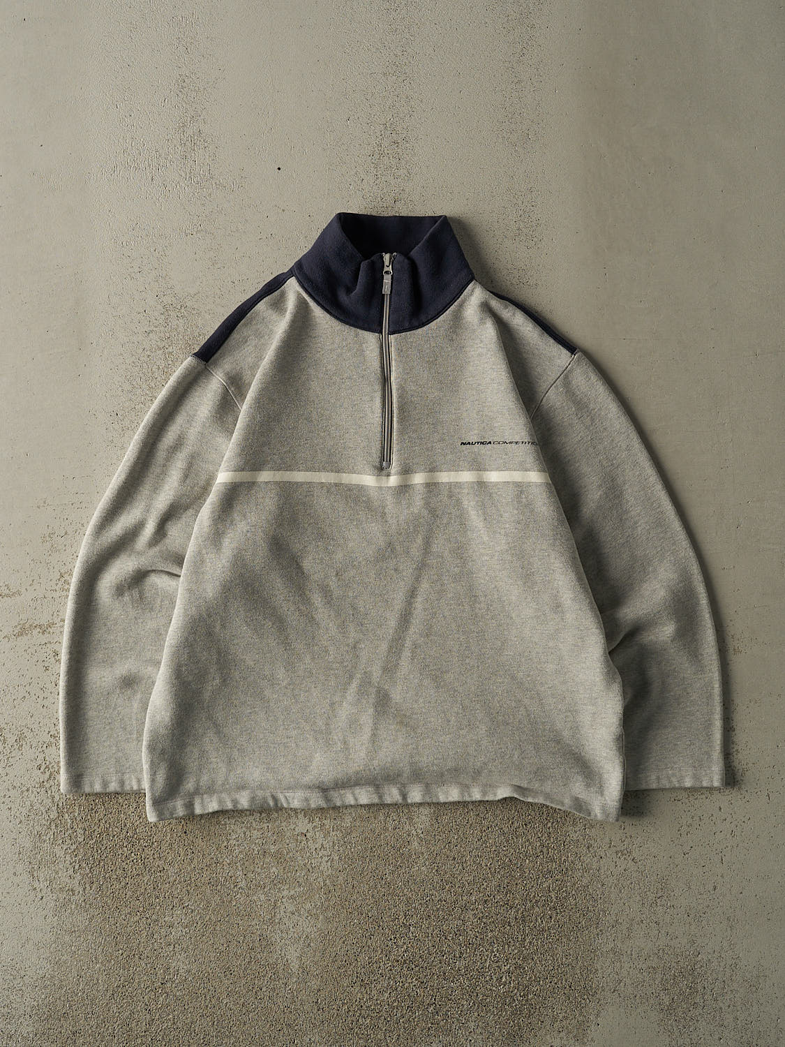 Vintage Y2K Grey & Navy Nautica Competition Quarter Zip Sweater (L/XL)