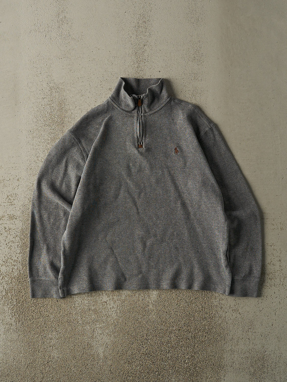 Vintage Y2K Grey Polo Ralph Lauren Embroidered Quarter Zip Boxy Knit (S)