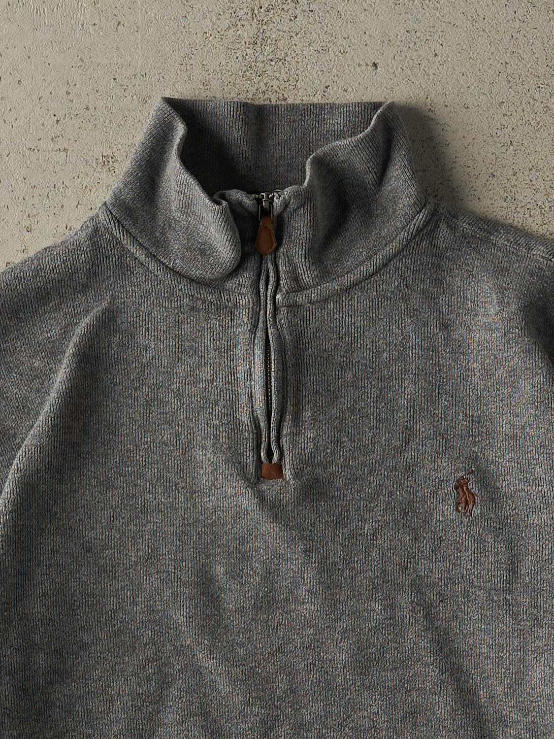 Vintage Y2K Grey Polo Ralph Lauren Embroidered Quarter Zip Boxy Knit (S)
