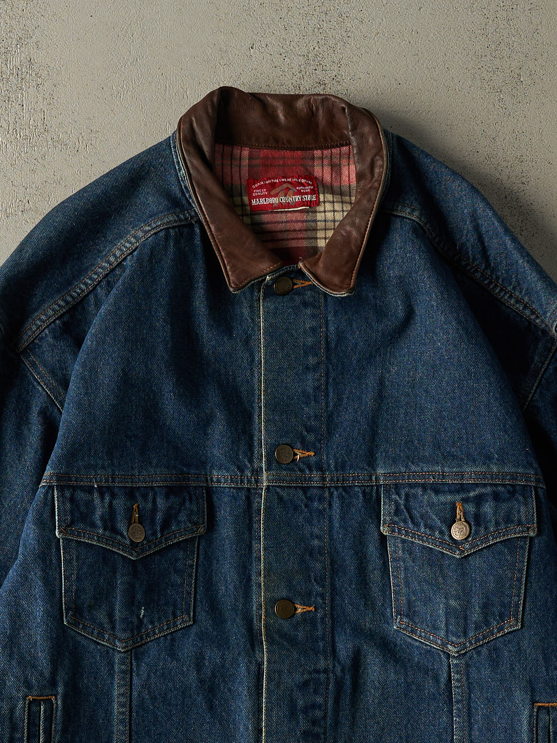 Vintage 80s Dark Wash Marlboro Jean Jacket (XL/XXL)