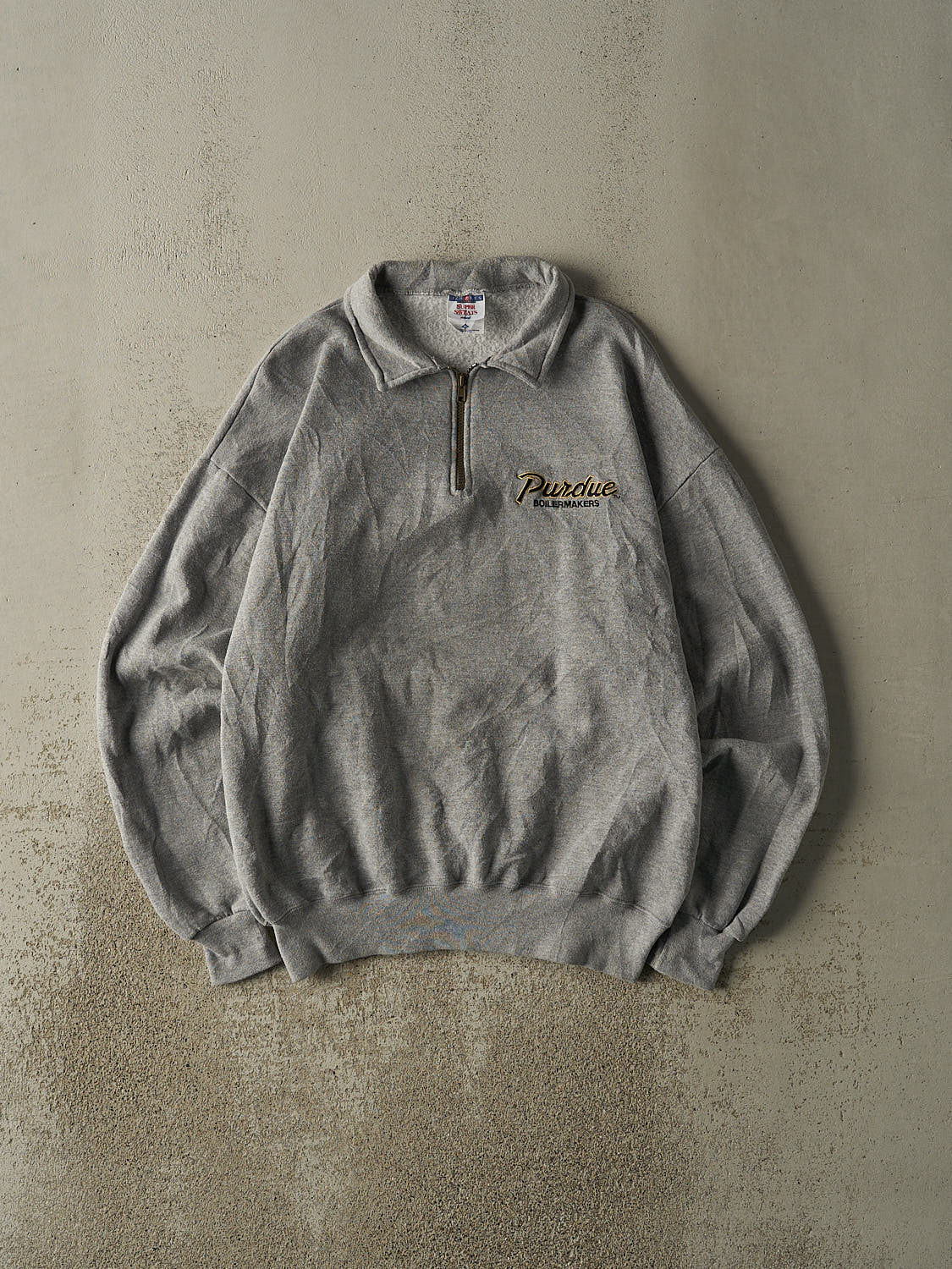 Vintage 90s Grey Purdue University Boilermakers Embroidered Quarter Zip Sweatshirt (L/XL)