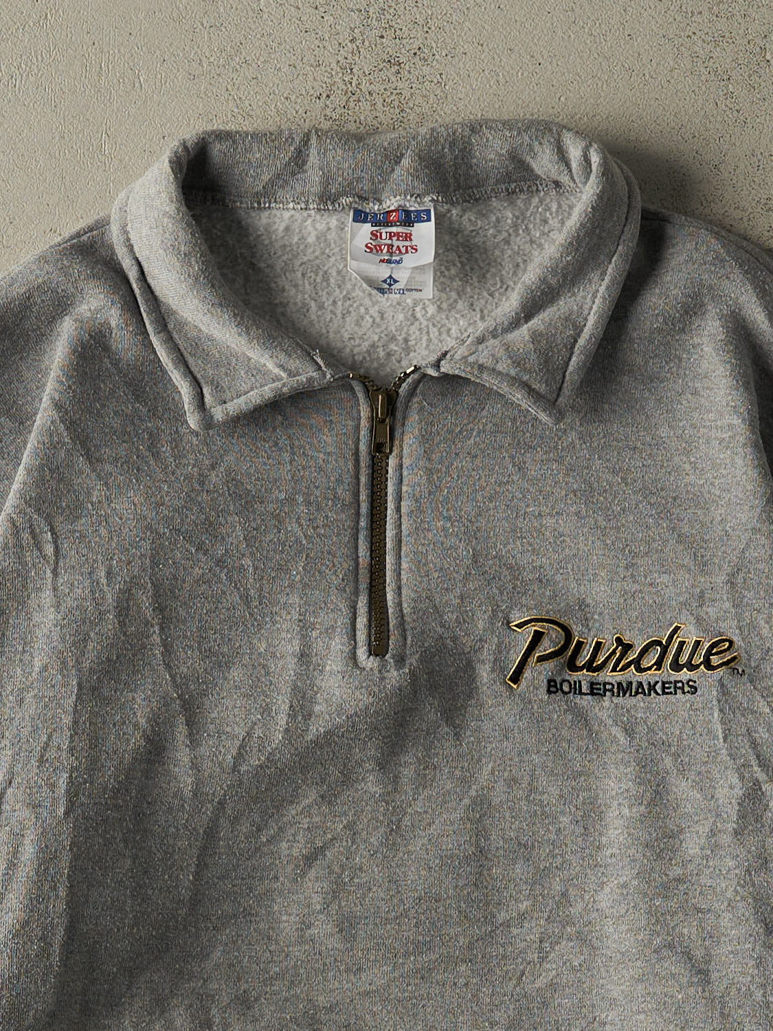 Vintage 90s Grey Purdue University Boilermakers Embroidered Quarter Zip Sweatshirt (L/XL)