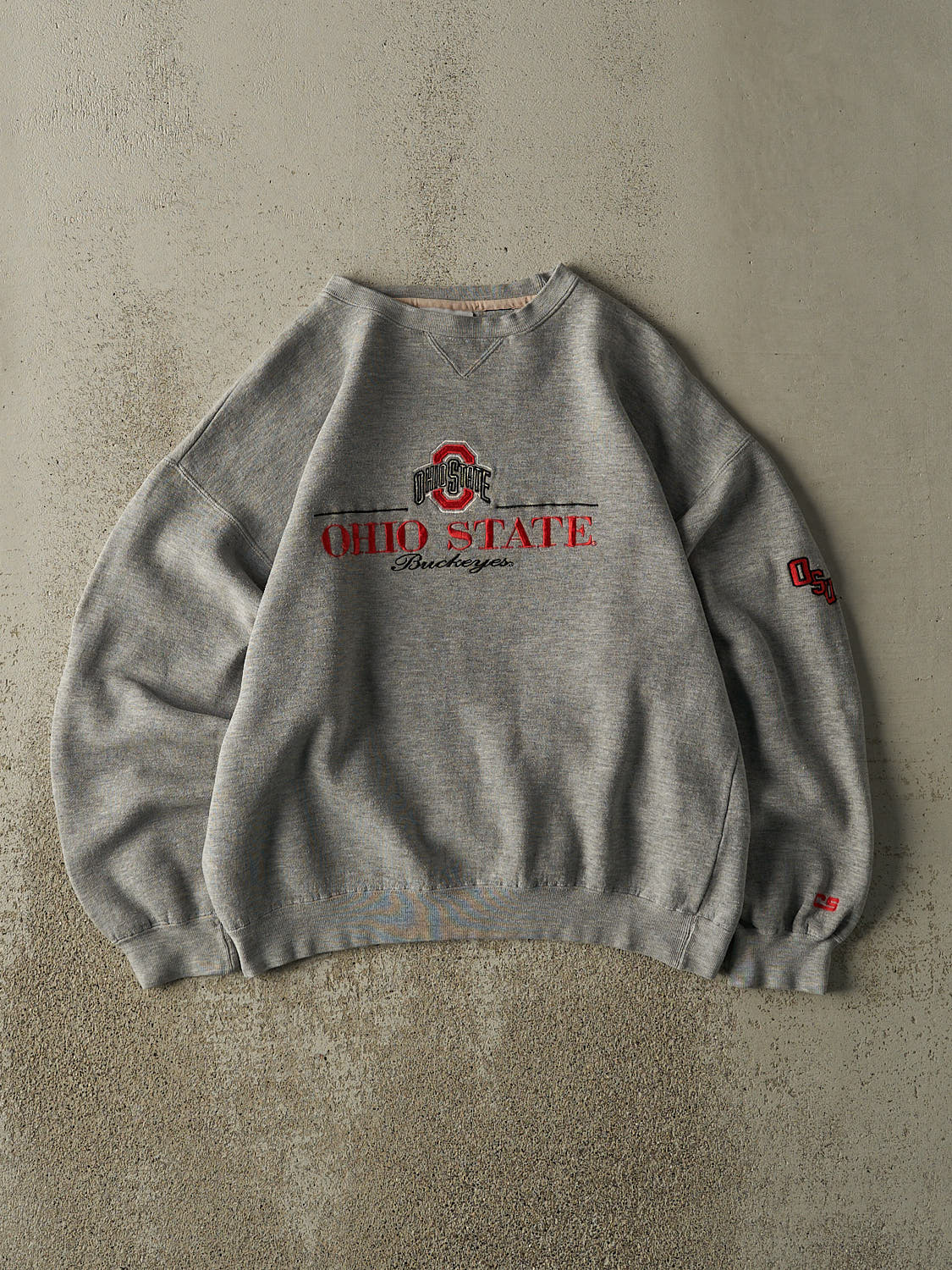 Vintage 90s Grey Ohio State University Buckeyes Embroidered Boxy Crewneck (M)