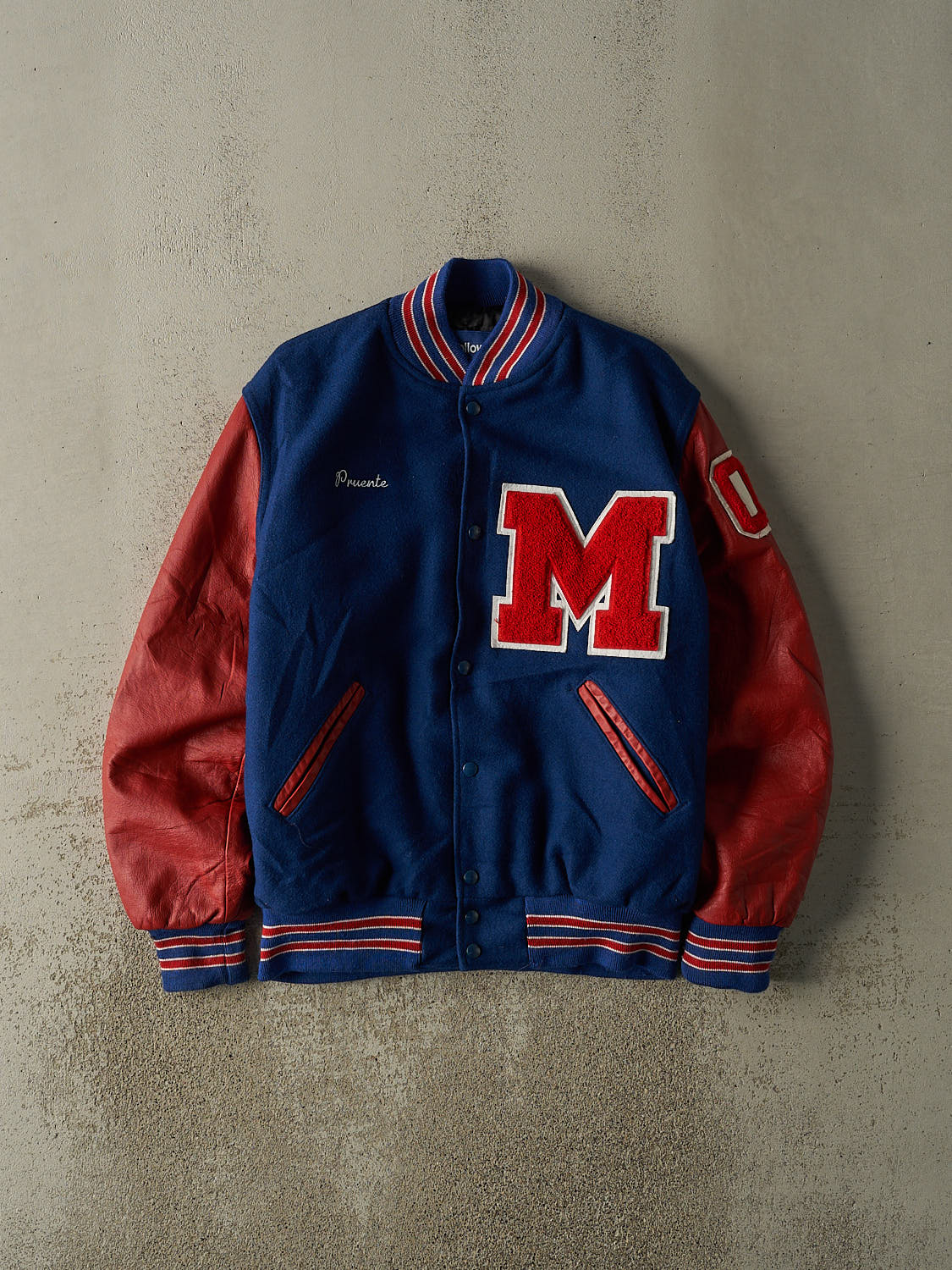 Vintage 98' Blue & Red Embroidered Varsity Jacket (L)