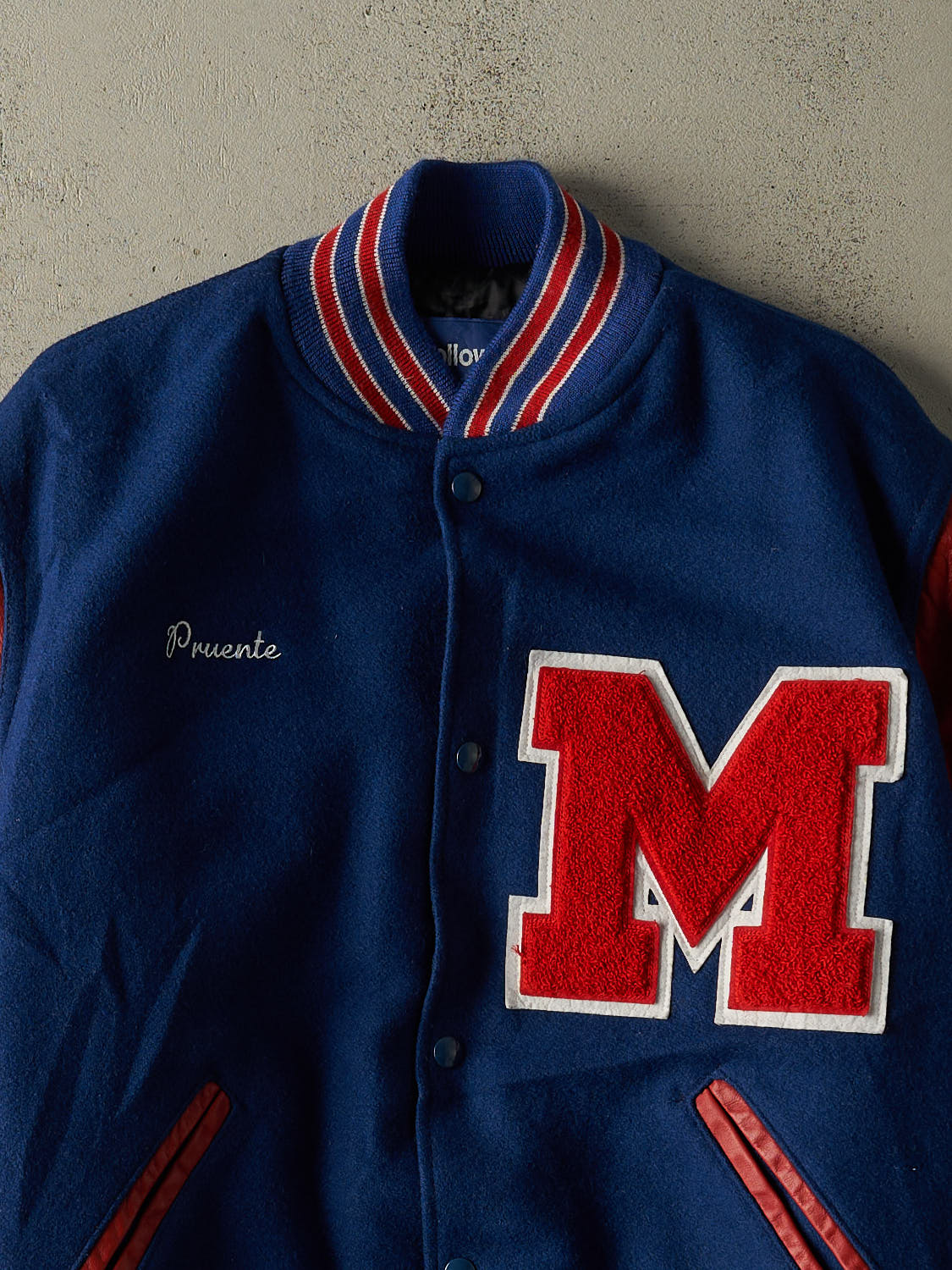 Vintage 98' Blue & Red Embroidered Varsity Jacket (L)