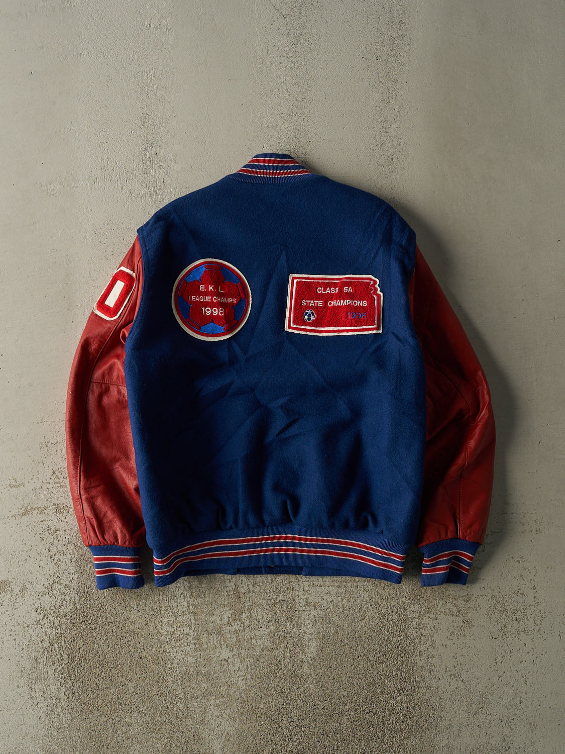 Vintage 98' Blue & Red Embroidered Varsity Jacket (L)