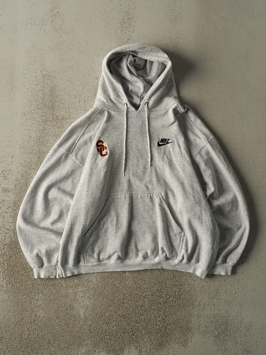 Vintage 90s Heather Grey Nike x USC Embroidered Boxy Hoodie (L)