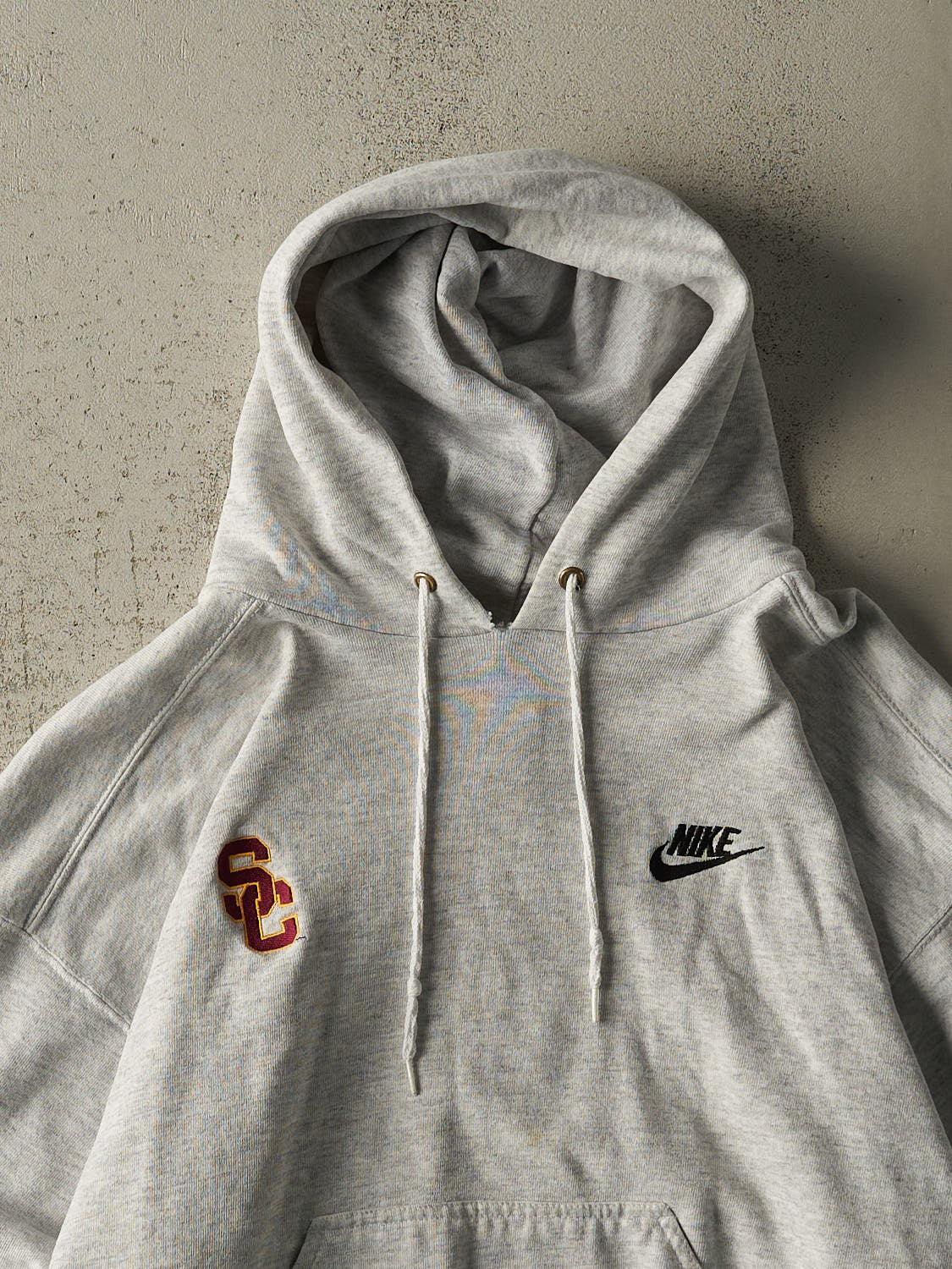 Vintage 90s Heather Grey Nike x USC Embroidered Boxy Hoodie (L)